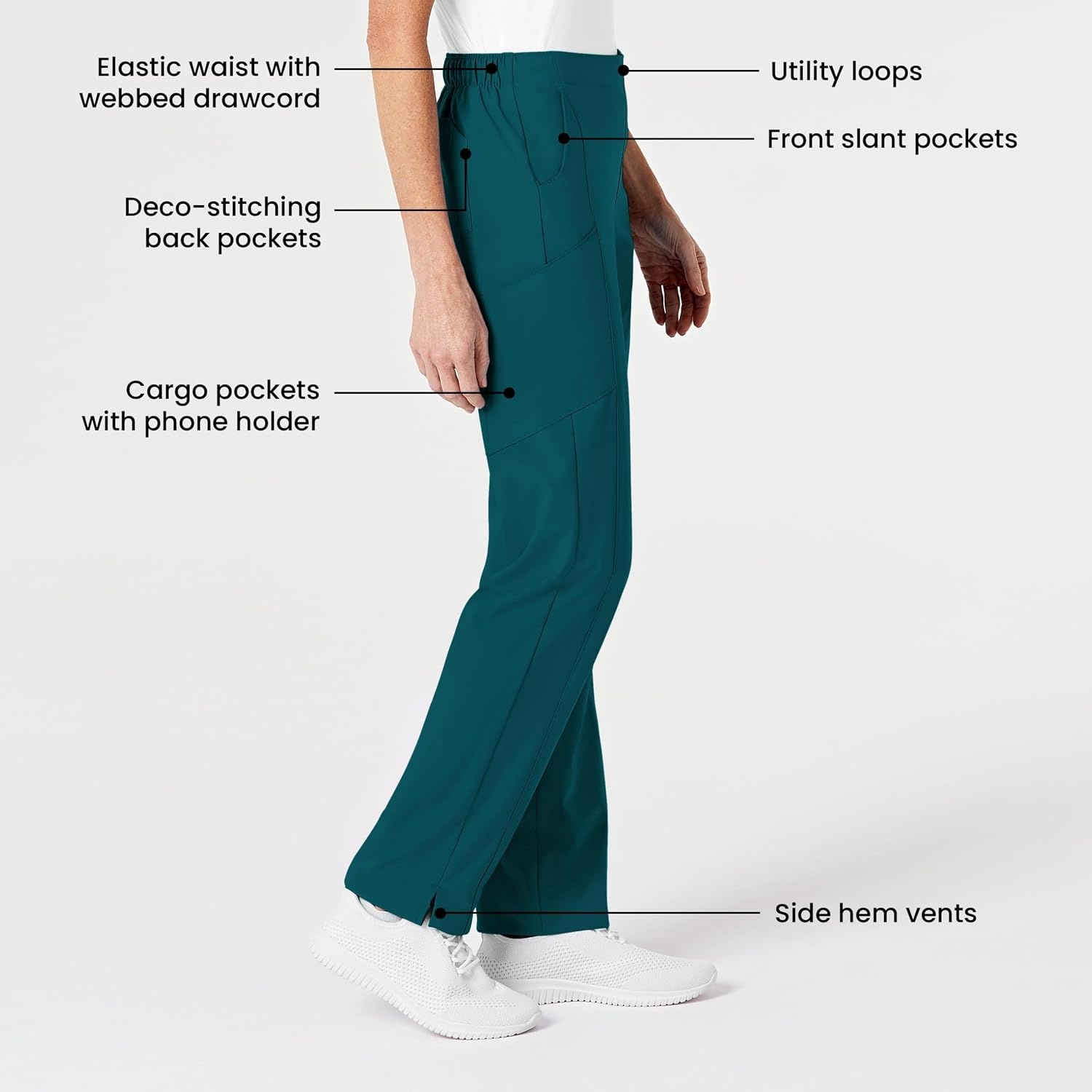 Wink W123 Women’s Flat Front Cargo Scrub Pant(Caribbean Blue)