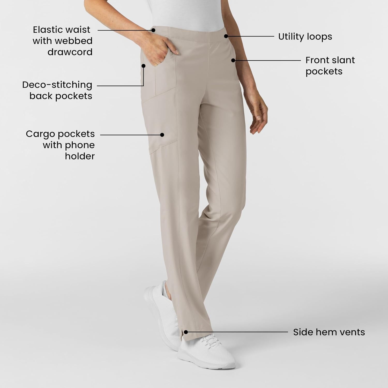 Wink W123 Women’s Flat Front Cargo Scrub Pant(Cloud)