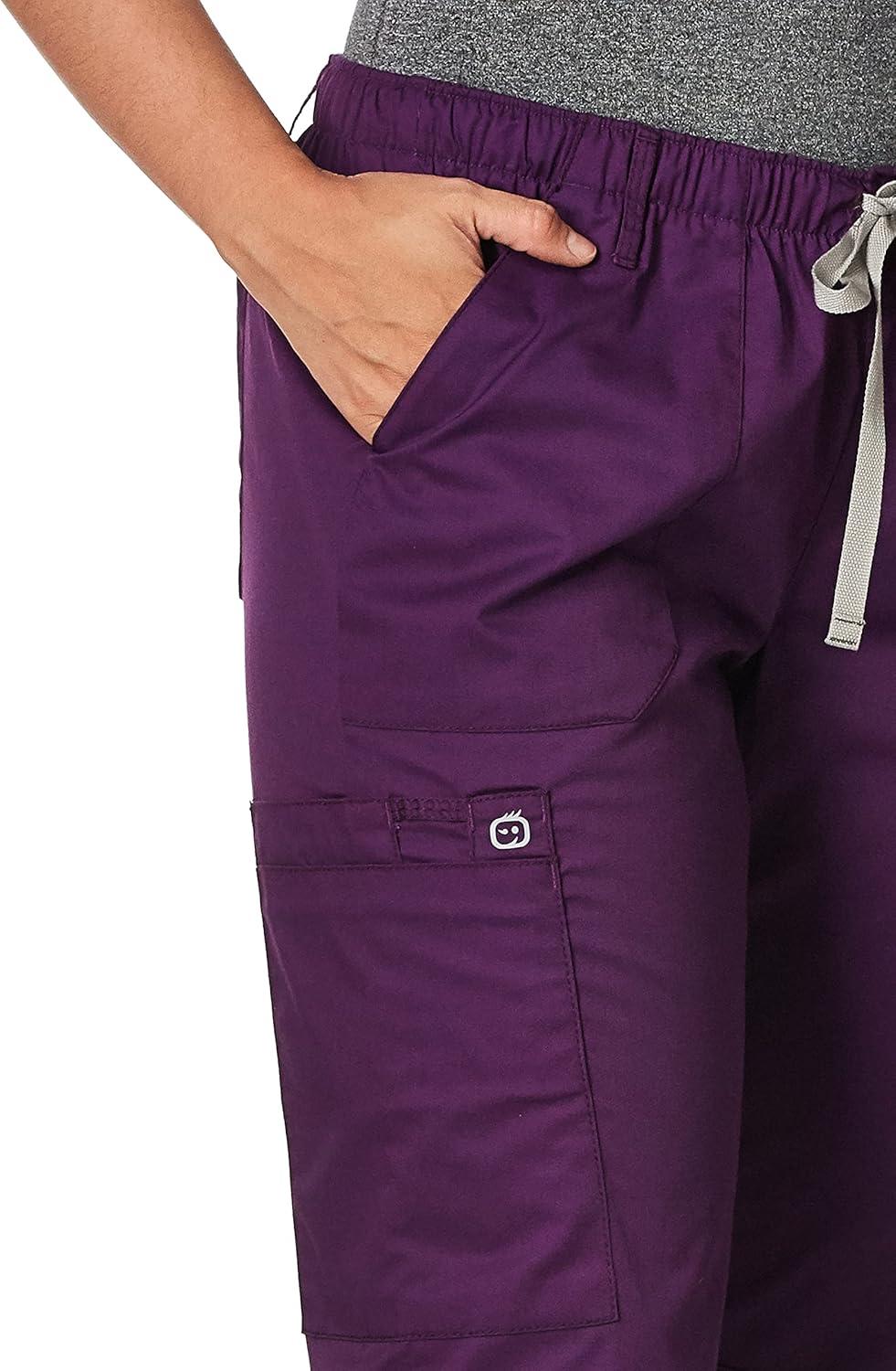 WonderWink Women’s Petite-Plus-Size Wonderwork Straight Leg Cargo Scrub Pant(Eggplant)