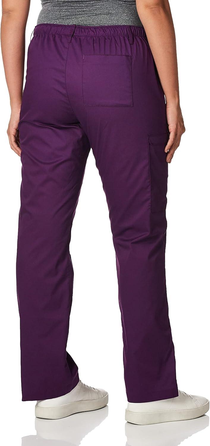 WonderWink Women’s Petite-Plus-Size Wonderwork Straight Leg Cargo Scrub Pant(Eggplant)