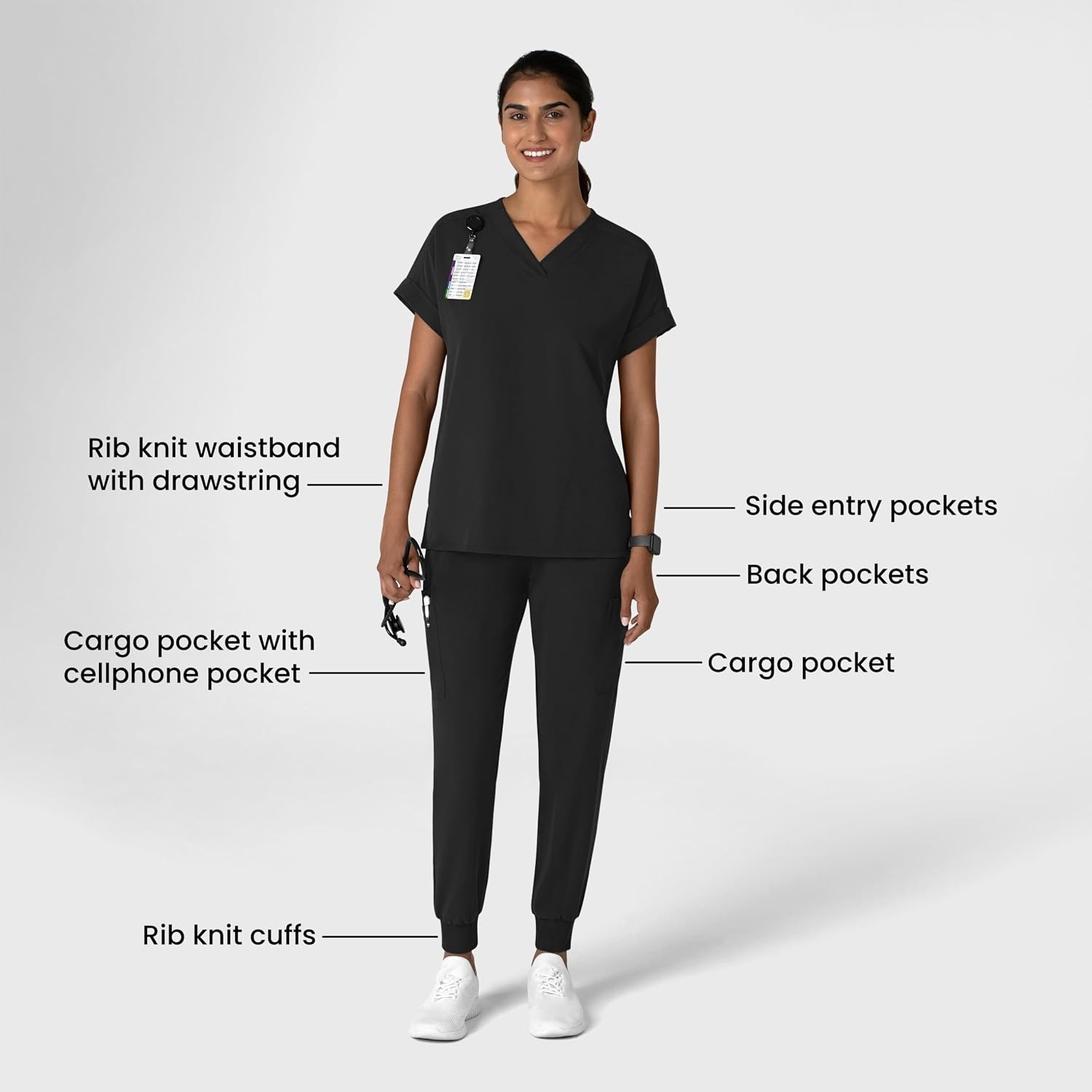 Wink Women’s Women’s Jogger Utility Scrub Pant(Black)