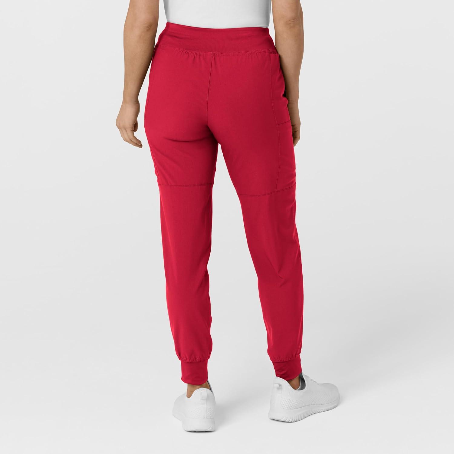 Women’s Comfort Waist Cargo Jogger Scrub Pant, Red, S(Red)
