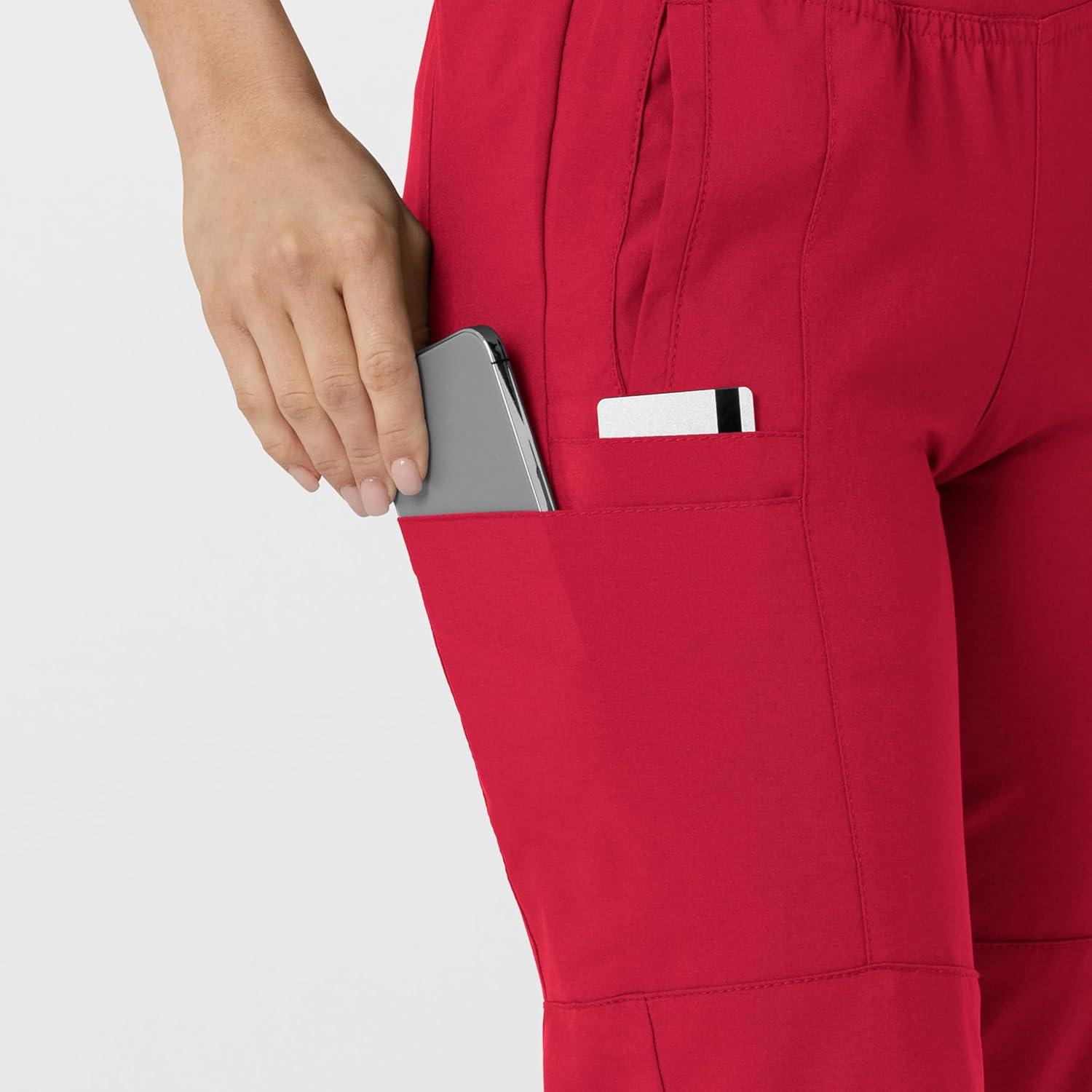 Women’s Comfort Waist Cargo Jogger Scrub Pant, Red, S(Red)