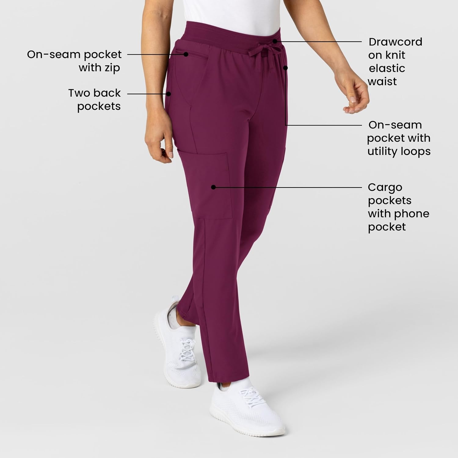 Wink W123 Women’s Flex-n-Reach Track Scrub Pant(Wine)