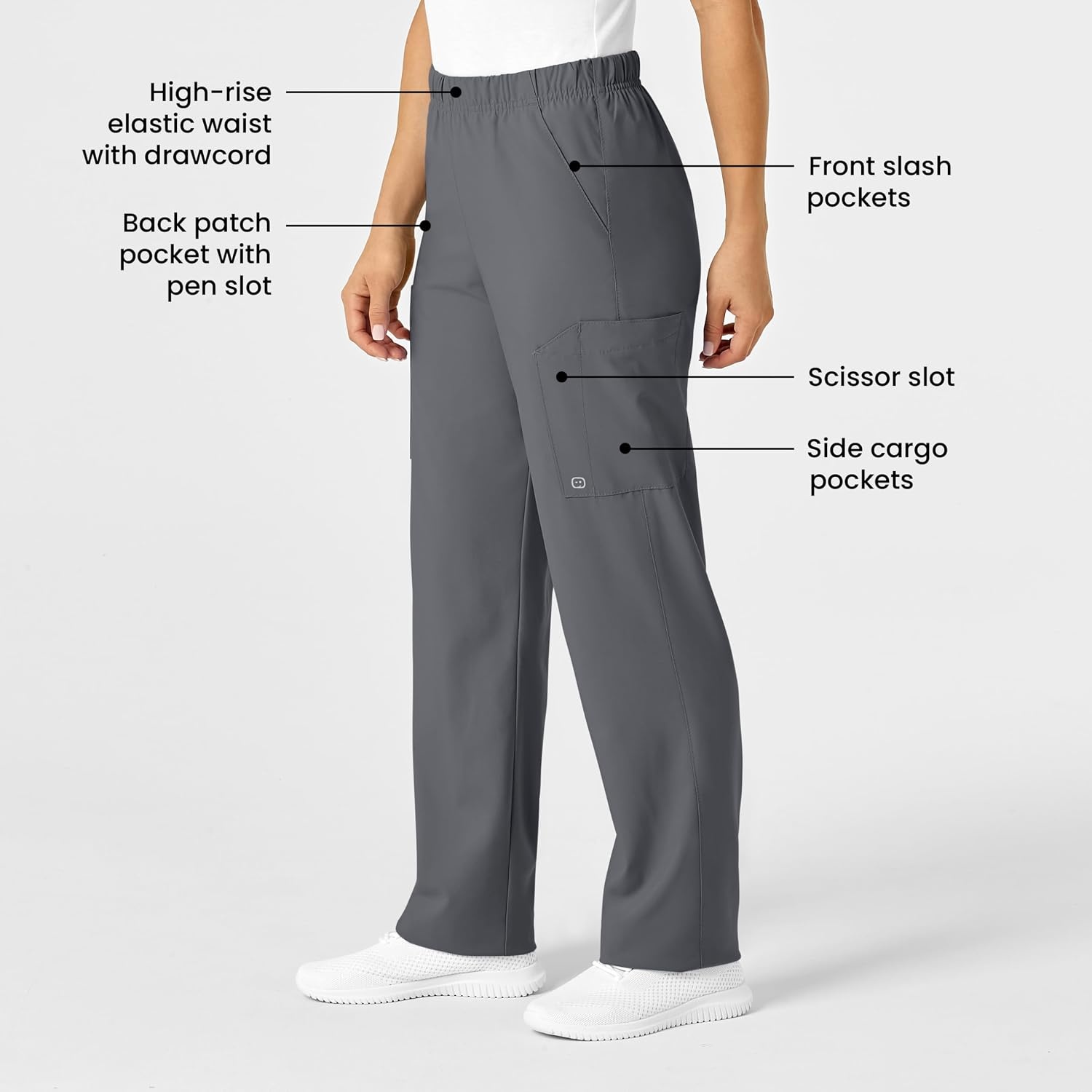 Wink W123 Unisex Multi-Cargo Scrub Pant(Pewter)