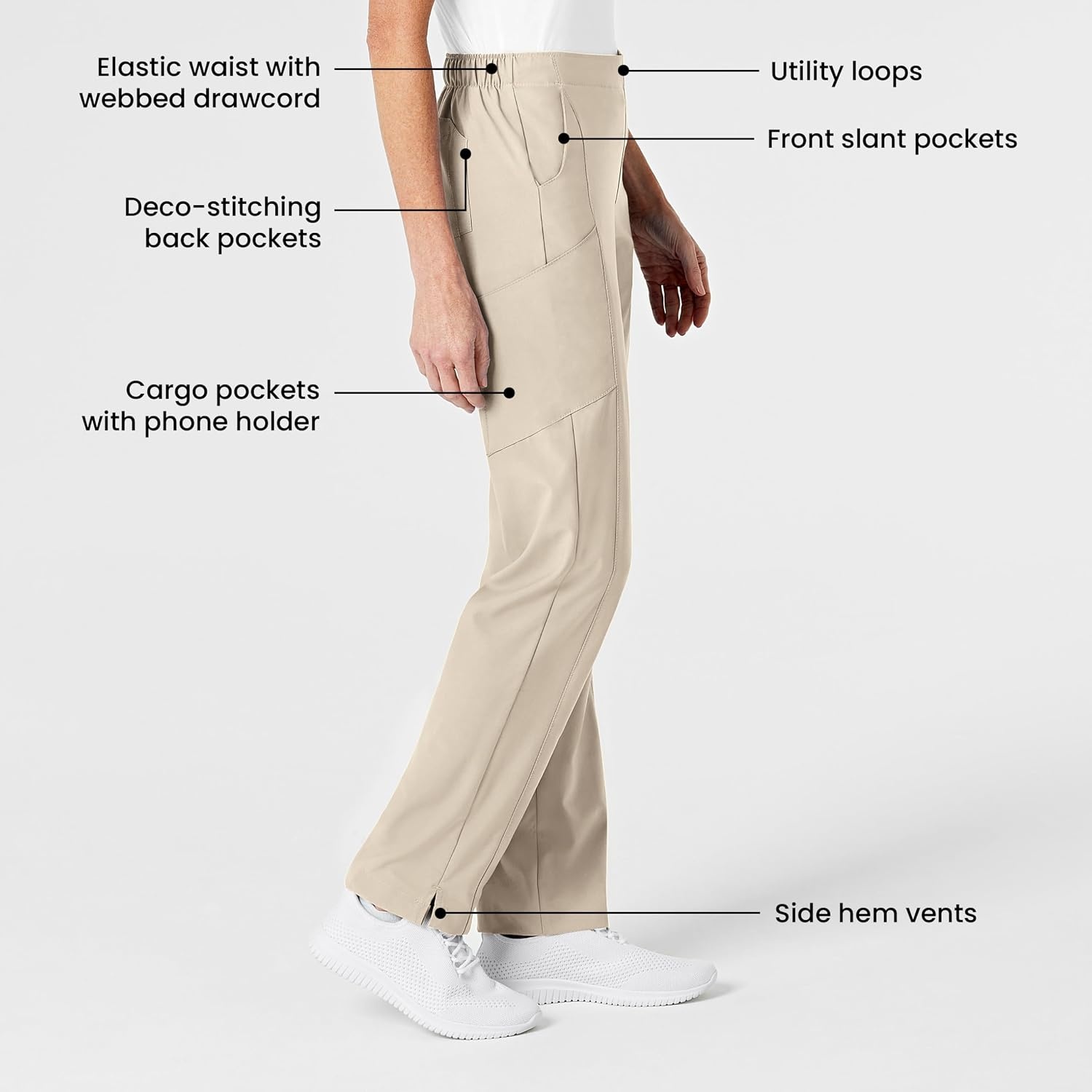 Wink W123 Women’s Flat Front Cargo Scrub Pant(Khaki)