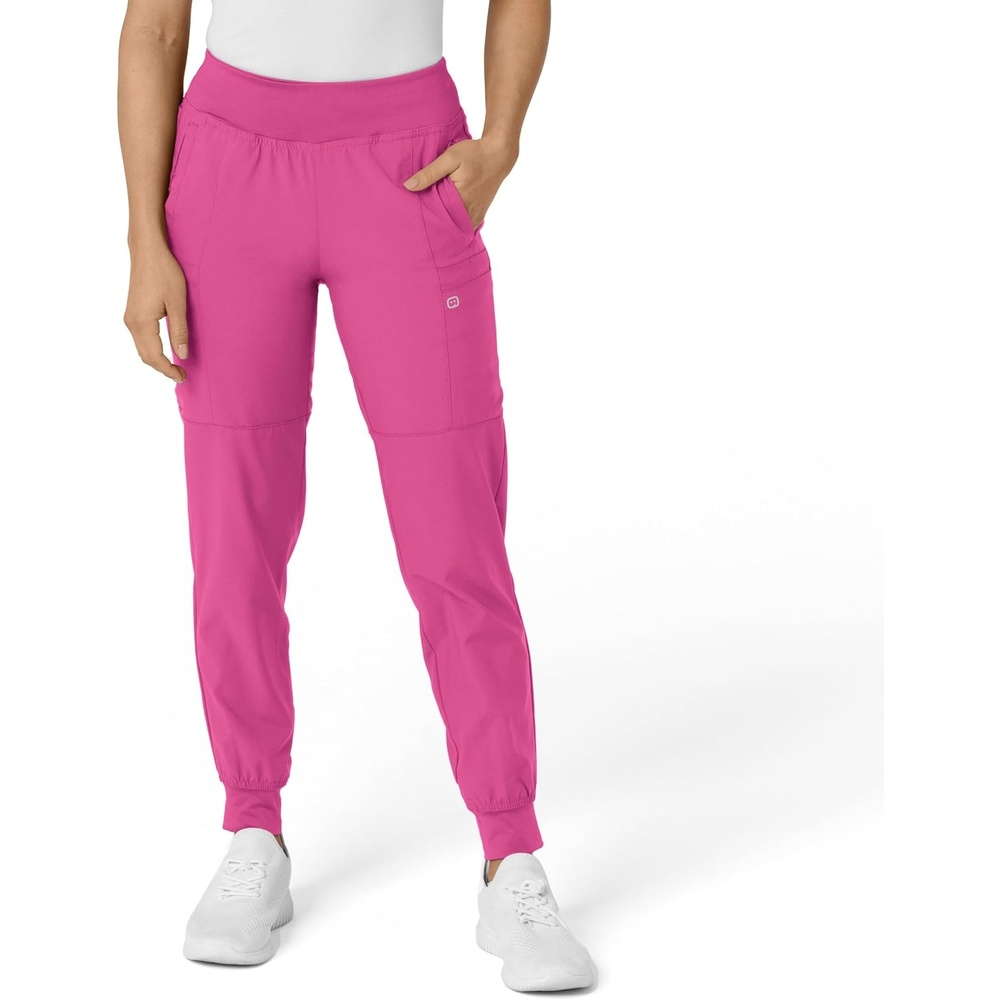 WINK Scrubs for Women, W123, Comfort Waist Cargo Joggers Pants with 8 Pockets(Hot Pink)