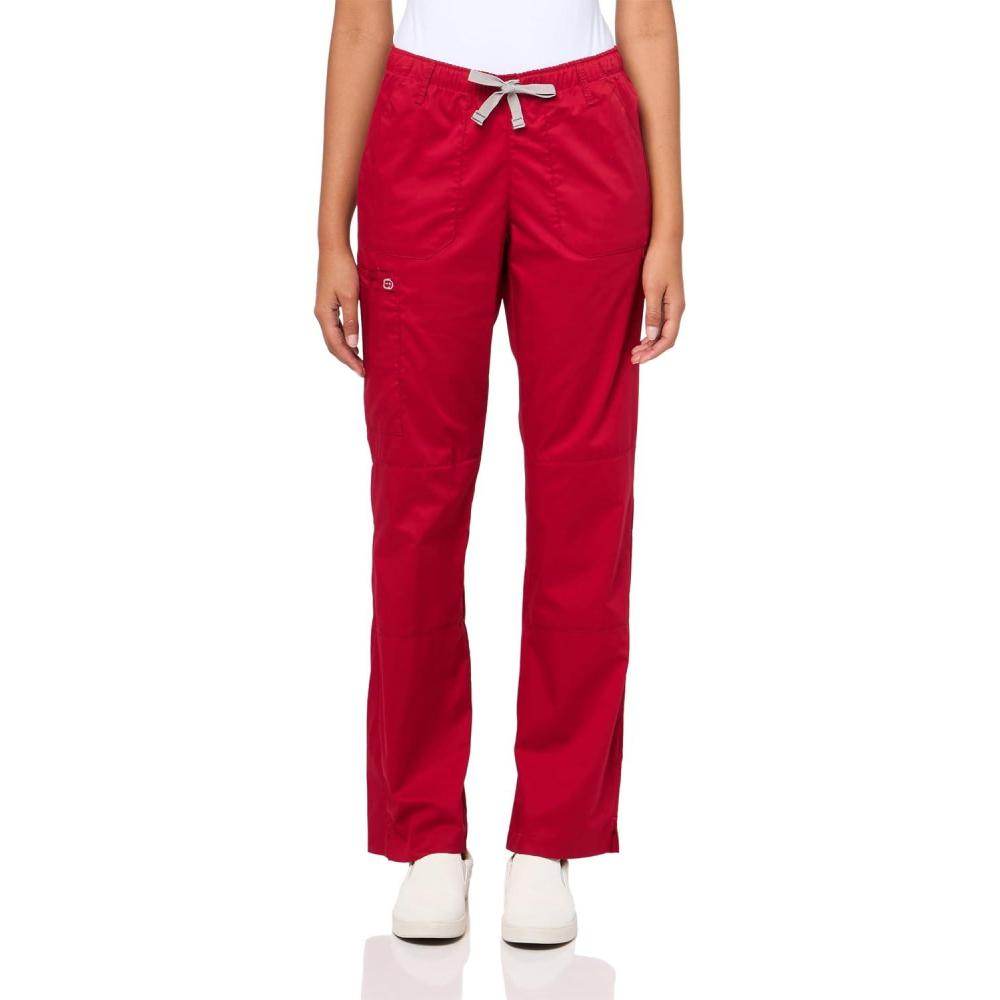 WonderWink Women’s Petite-Plus-Size Wonderwork Straight Leg Cargo Scrub Pant(Cardinal)