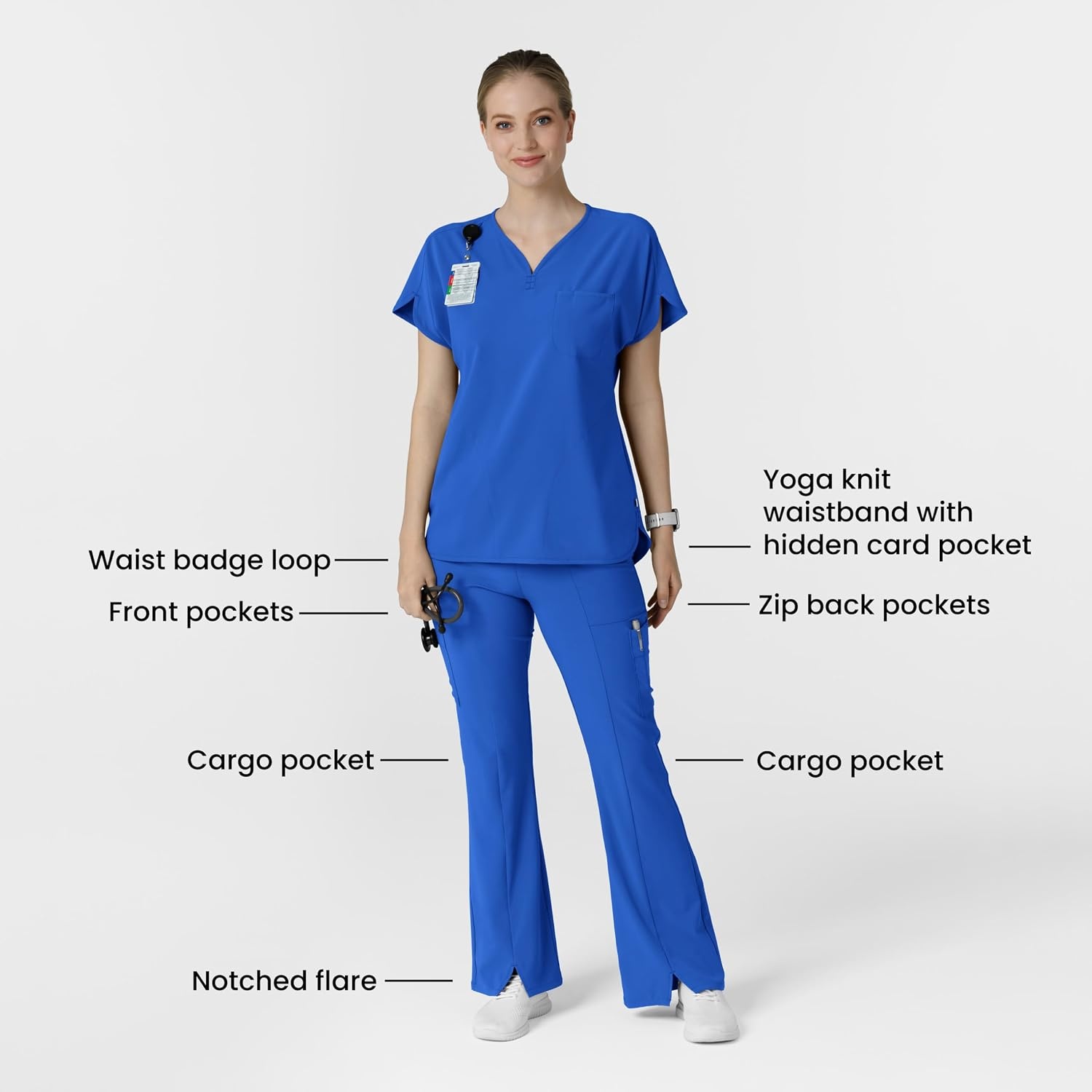 Wink Scrubs for Women, Renew, Cargo Flare Pants, with 7 Pockets(Royal)