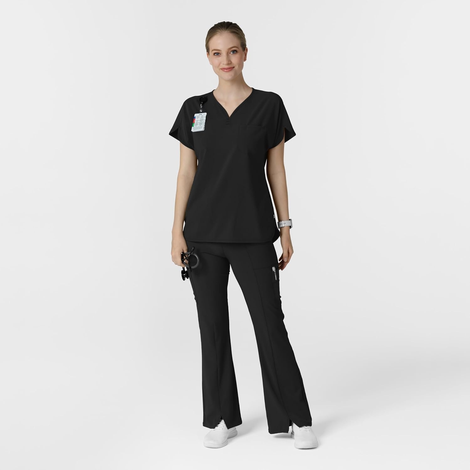 Wink Scrubs for Women, Renew, Cargo Flare Pants, with 7 Pockets(Black)