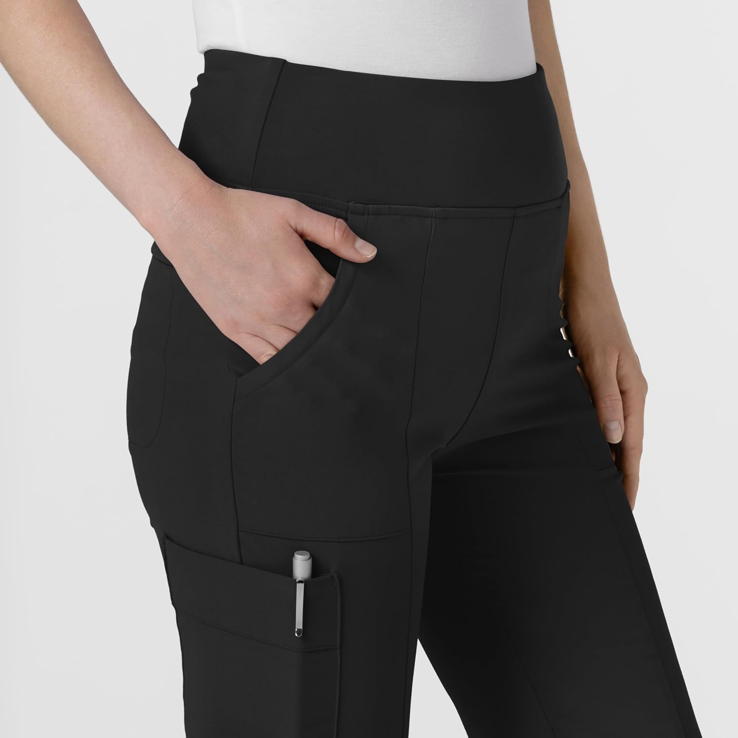 Wink Scrubs for Women, Renew, Cargo Flare Pants, with 7 Pockets(Black)