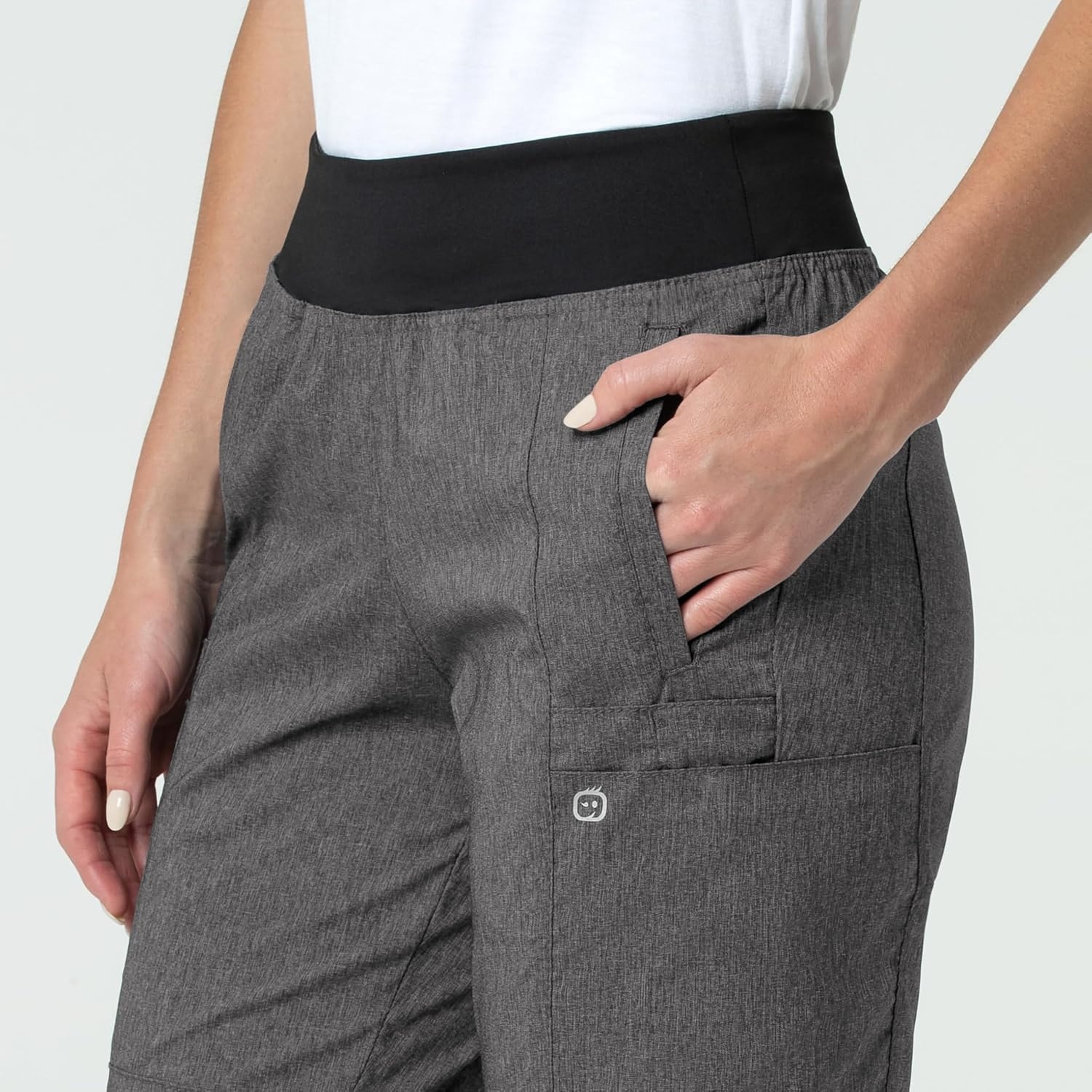 WINK Scrubs for Women, W123, Comfort Waist Cargo Joggers Pants with 8 Pockets(Charcoal Heather)