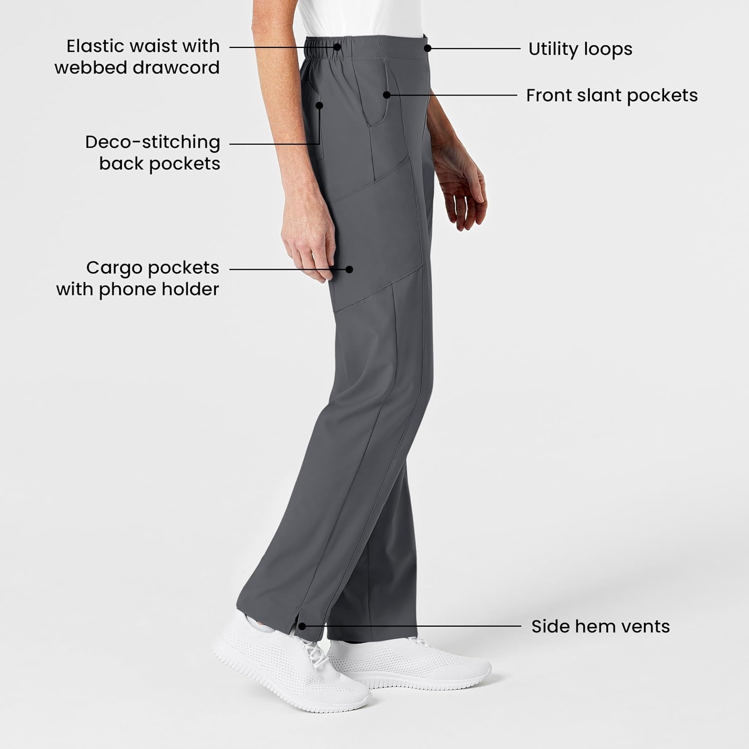 Wink W123 Women’s Flat Front Cargo Scrub Pant(Pewter)