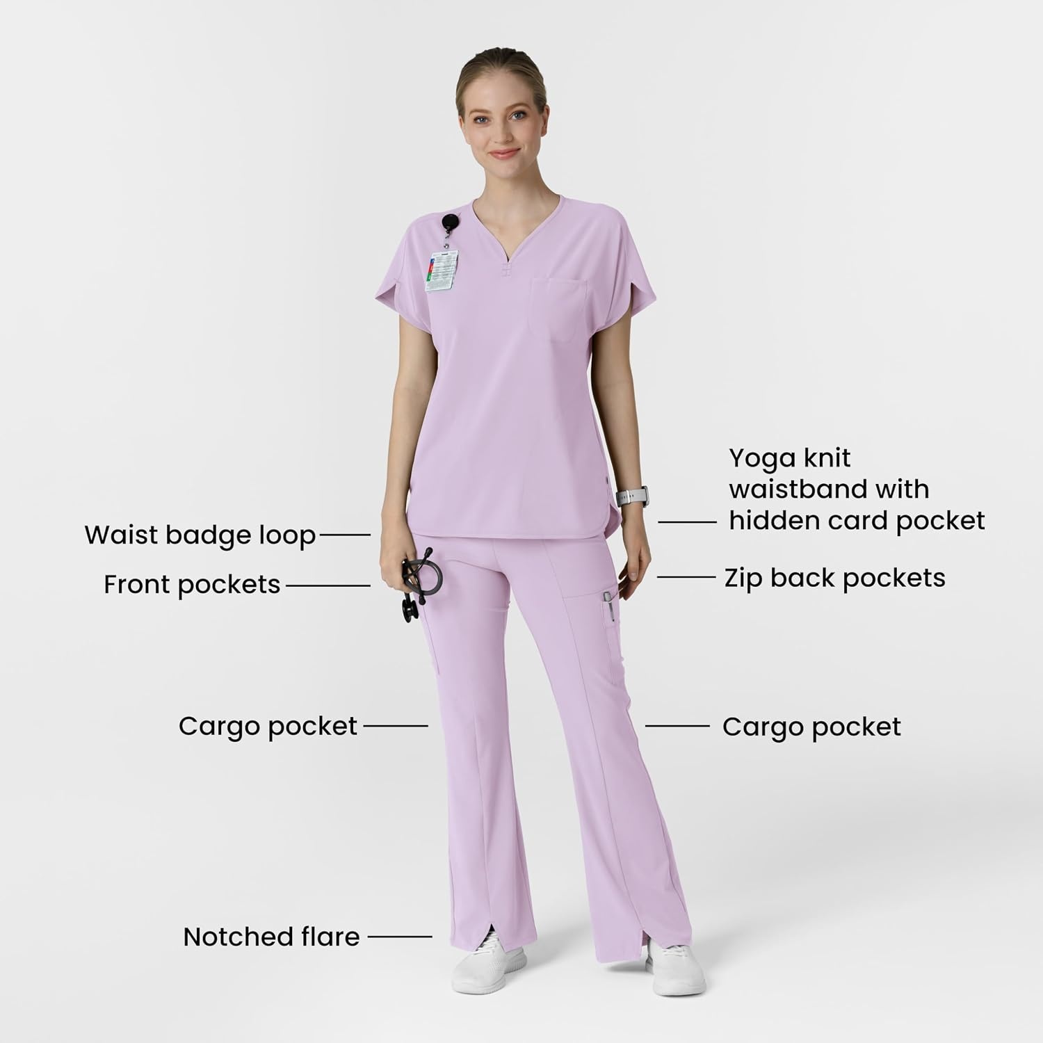 Wink Scrubs for Women, Renew, Cargo Flare Pants, with 7 Pockets(Pastel Lilac)