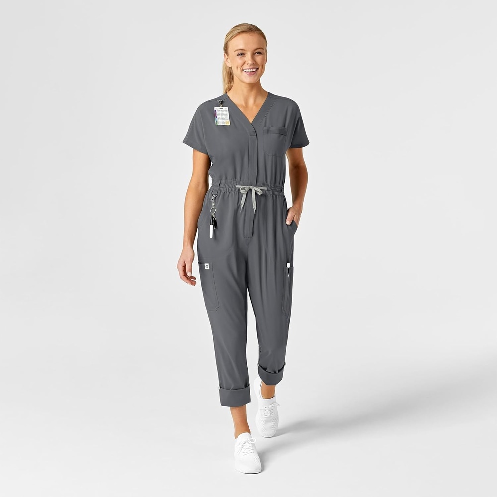 WINK RENEW Women’s Cargo Jogger Scrub Jumpsuit(Pewter)