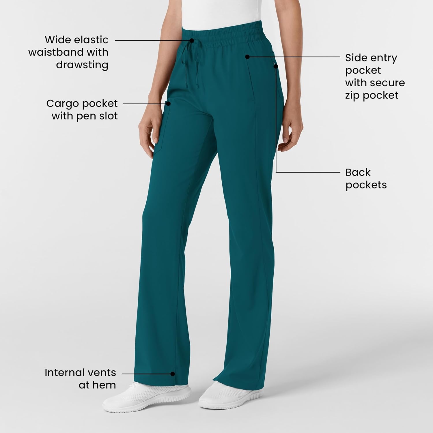 WINK Scrubs for Women, Boundless, Bootcut Pants with Drawstring and 6 Pockets(Caribbean)