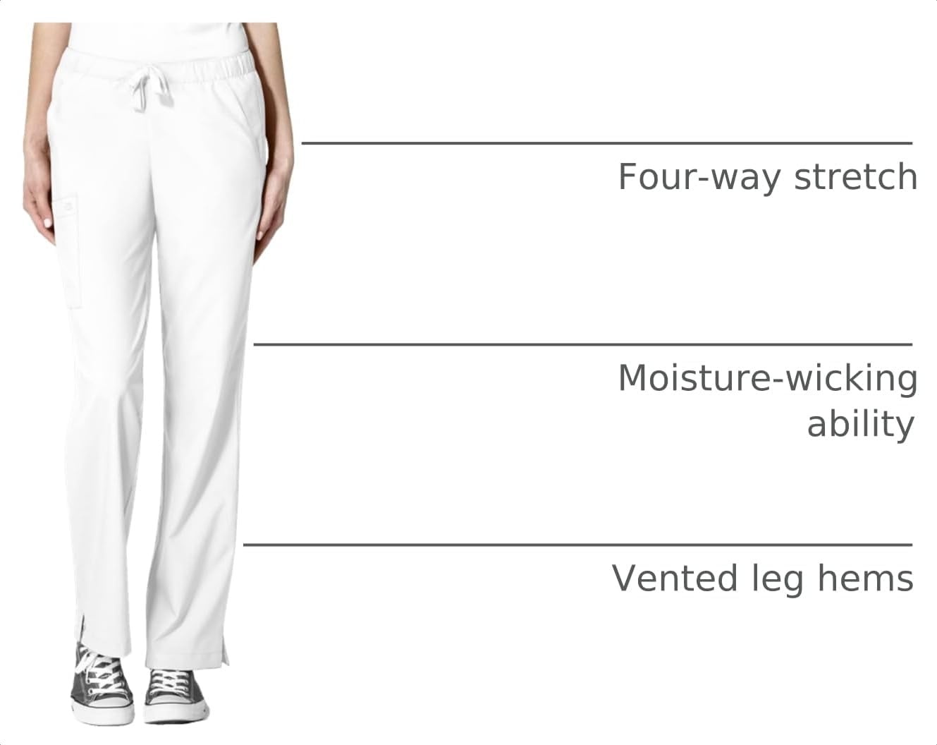 WonderWink W123 Women’s Drawstring Scrub Pant — White, 2X Small Petite