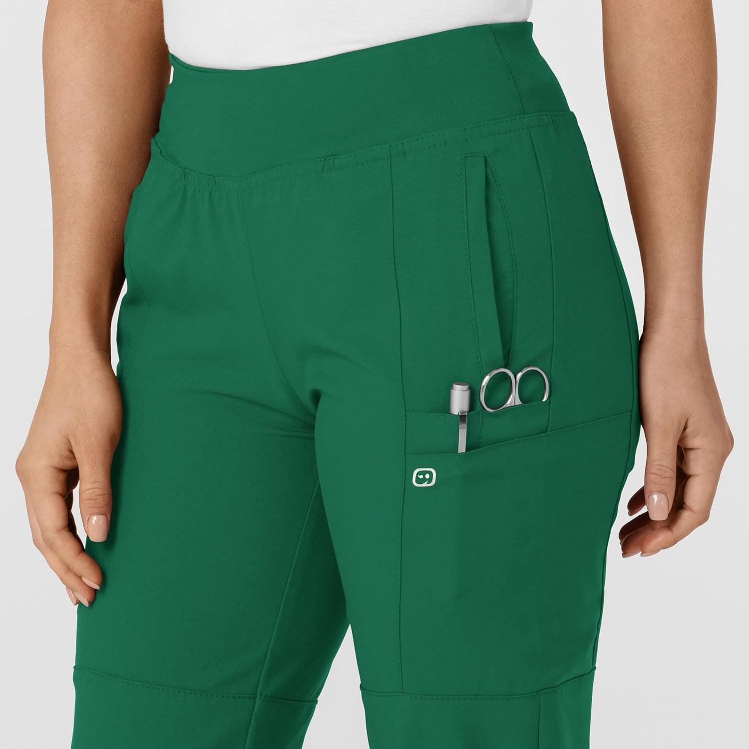 Women’s Comfort Waist Cargo Jogger Scrub Pant, Red, S(Hunter Green)