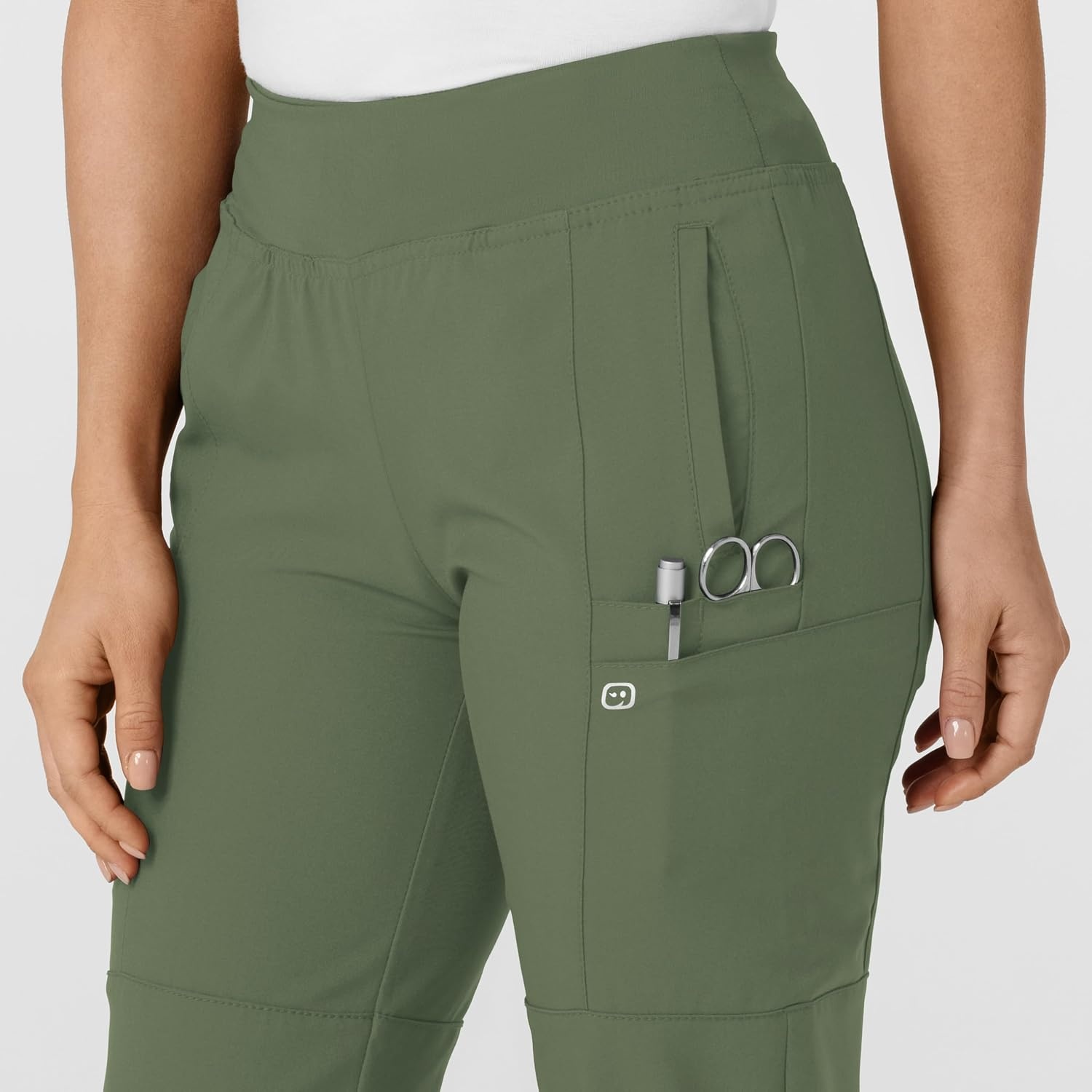WINK Scrubs for Women, W123, Comfort Waist Cargo Joggers Pants with 8 Pockets(Olive)