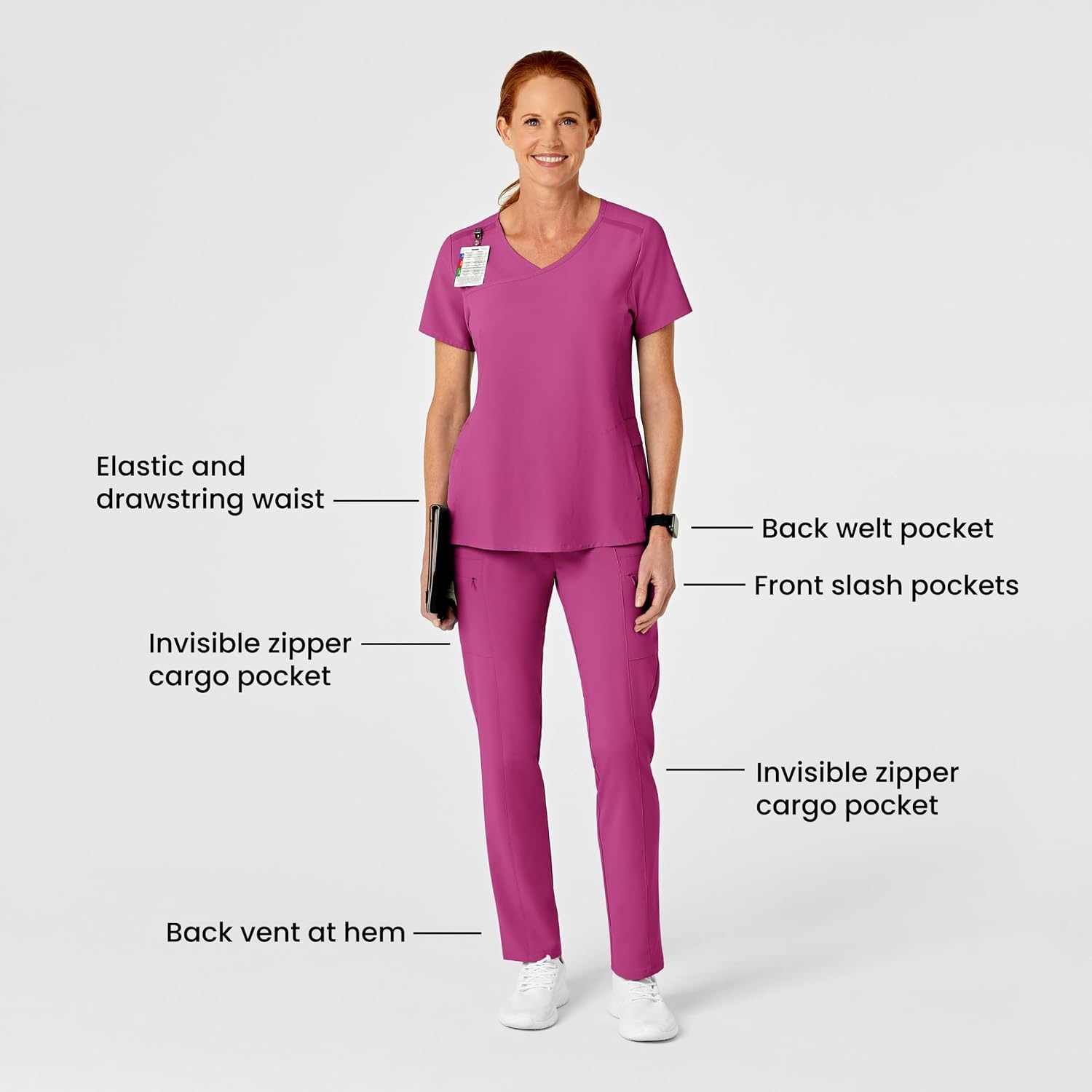 Wink Renew Women’s High Waist Slim Leg Scrub Pant(Raspberry)