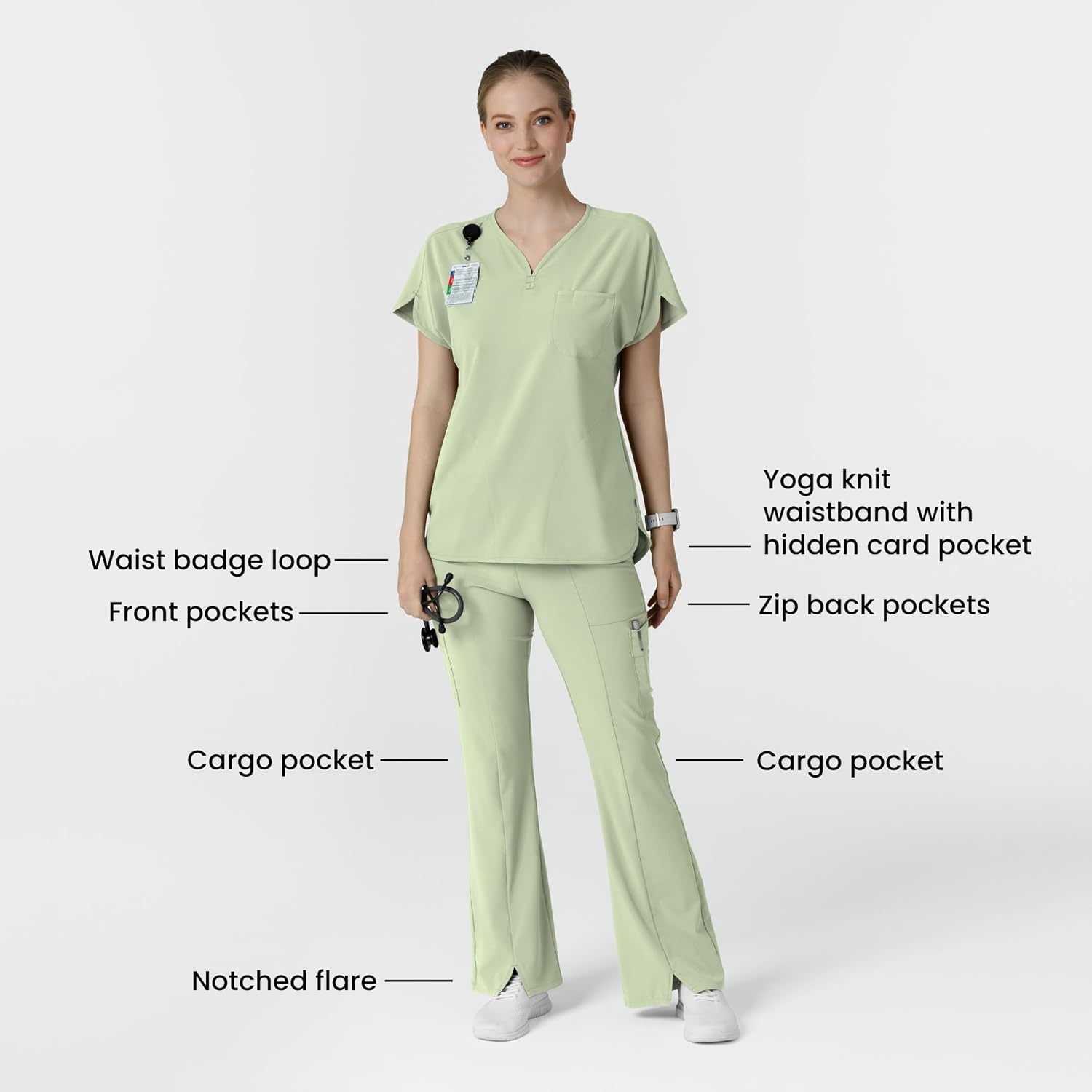 Wink Scrubs for Women, Renew, Cargo Flare Pants, with 7 Pockets(Fresh Mint)
