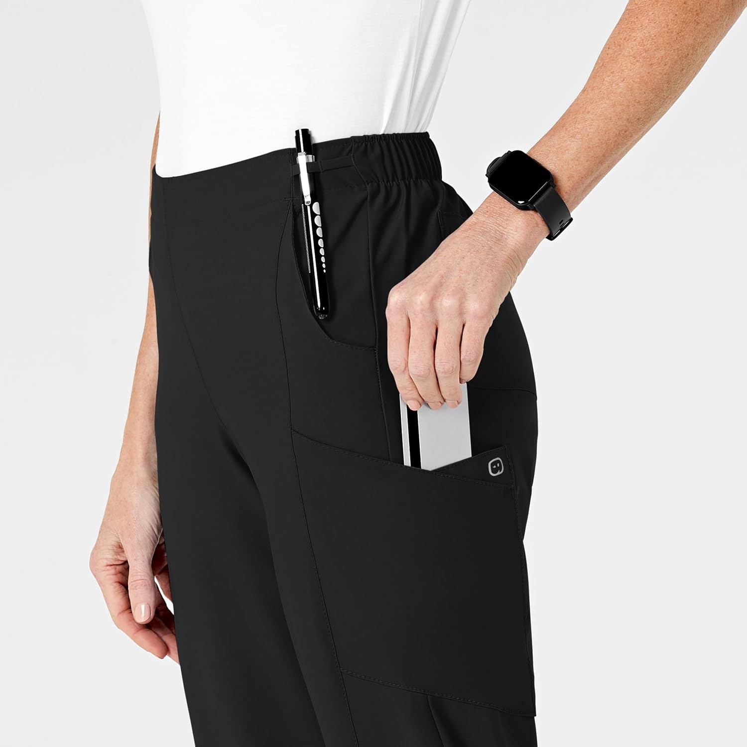 Wink W123 Women’s Flat Front Cargo Scrub Pant(Black)