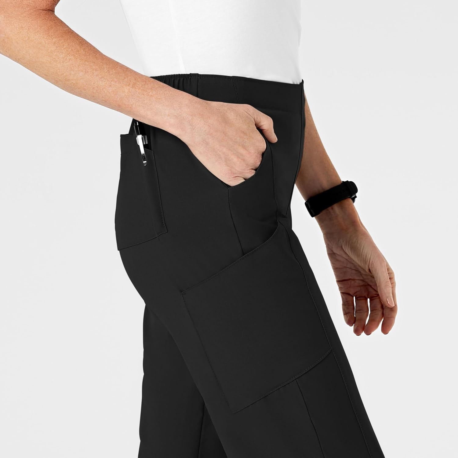 Wink W123 Women’s Flat Front Cargo Scrub Pant(Black)