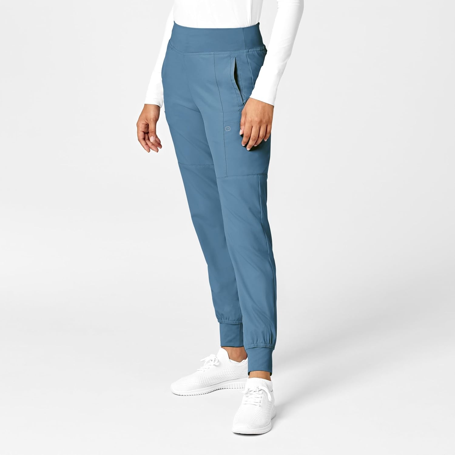 WINK Scrubs for Women, W123, Comfort Waist Cargo Joggers Pants with 8 Pockets(Pacific Blue)