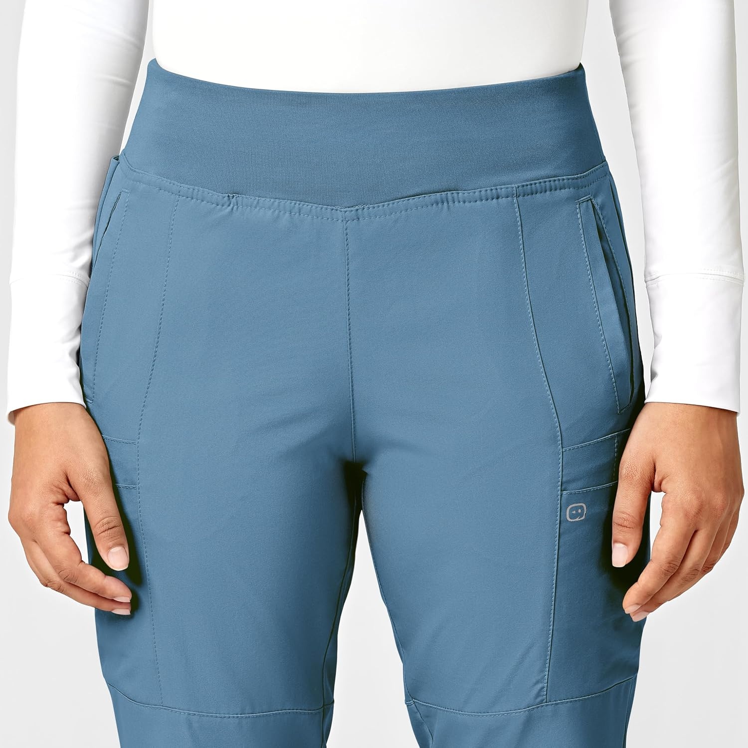 WINK Scrubs for Women, W123, Comfort Waist Cargo Joggers Pants with 8 Pockets(Pacific Blue)