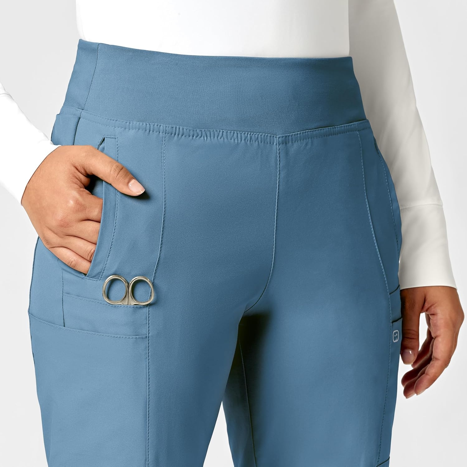 WINK Scrubs for Women, W123, Comfort Waist Cargo Joggers Pants with 8 Pockets(Pacific Blue)