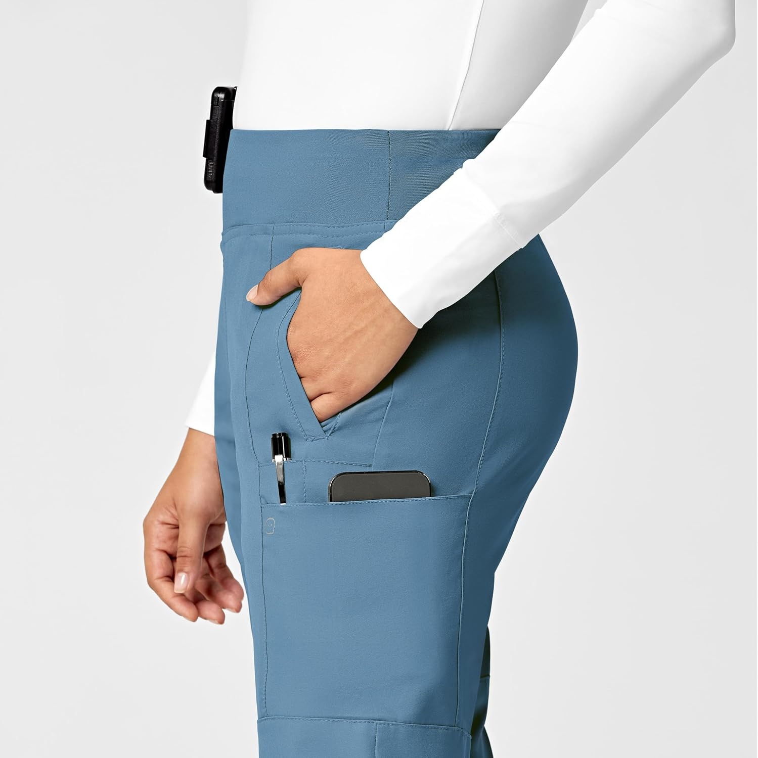 WINK Scrubs for Women, W123, Comfort Waist Cargo Joggers Pants with 8 Pockets(Pacific Blue)