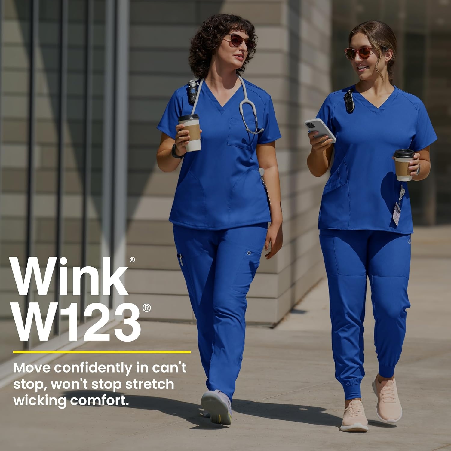 WINK Scrubs for Women, W123, Comfort Waist Cargo Joggers Pants with 8 Pockets(Pacific Blue)