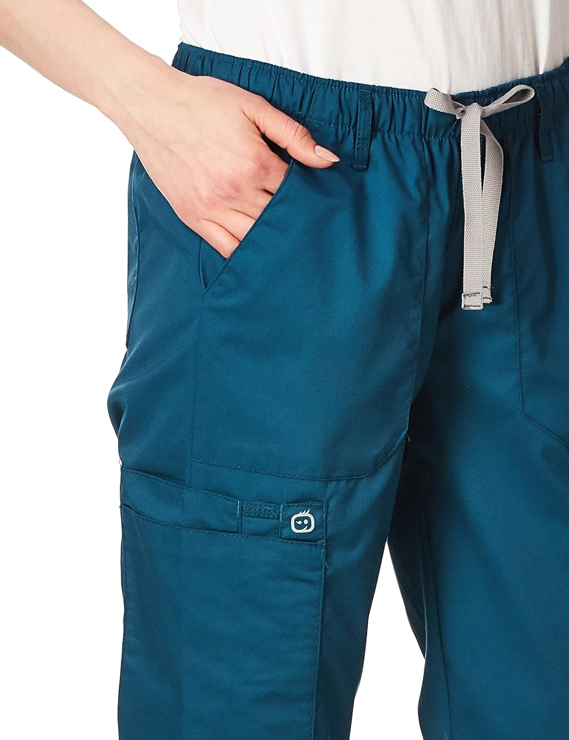 WonderWink Women’s Petite-Plus-Size Wonderwork Straight Leg Cargo Scrub Pant(Caribbean Blue)
