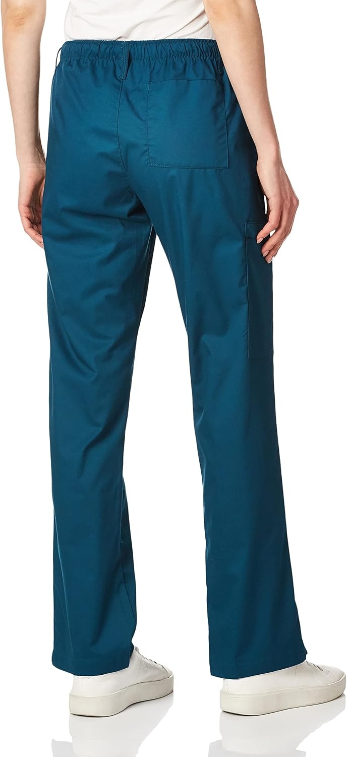 WonderWink Women’s Petite-Plus-Size Wonderwork Straight Leg Cargo Scrub Pant(Caribbean Blue)