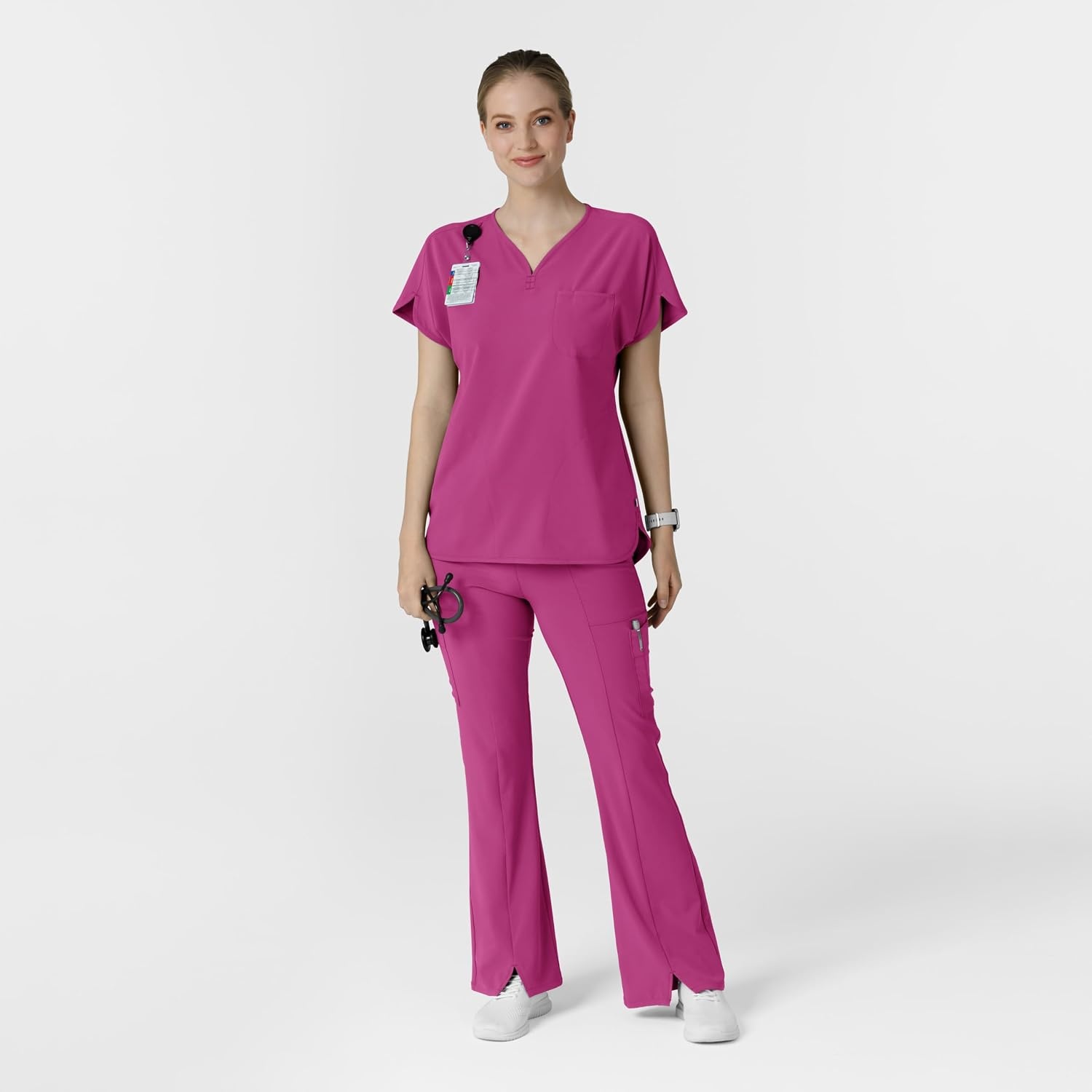 Wink Scrubs for Women, Renew, Cargo Flare Pants, with 7 Pockets(Raspberry)