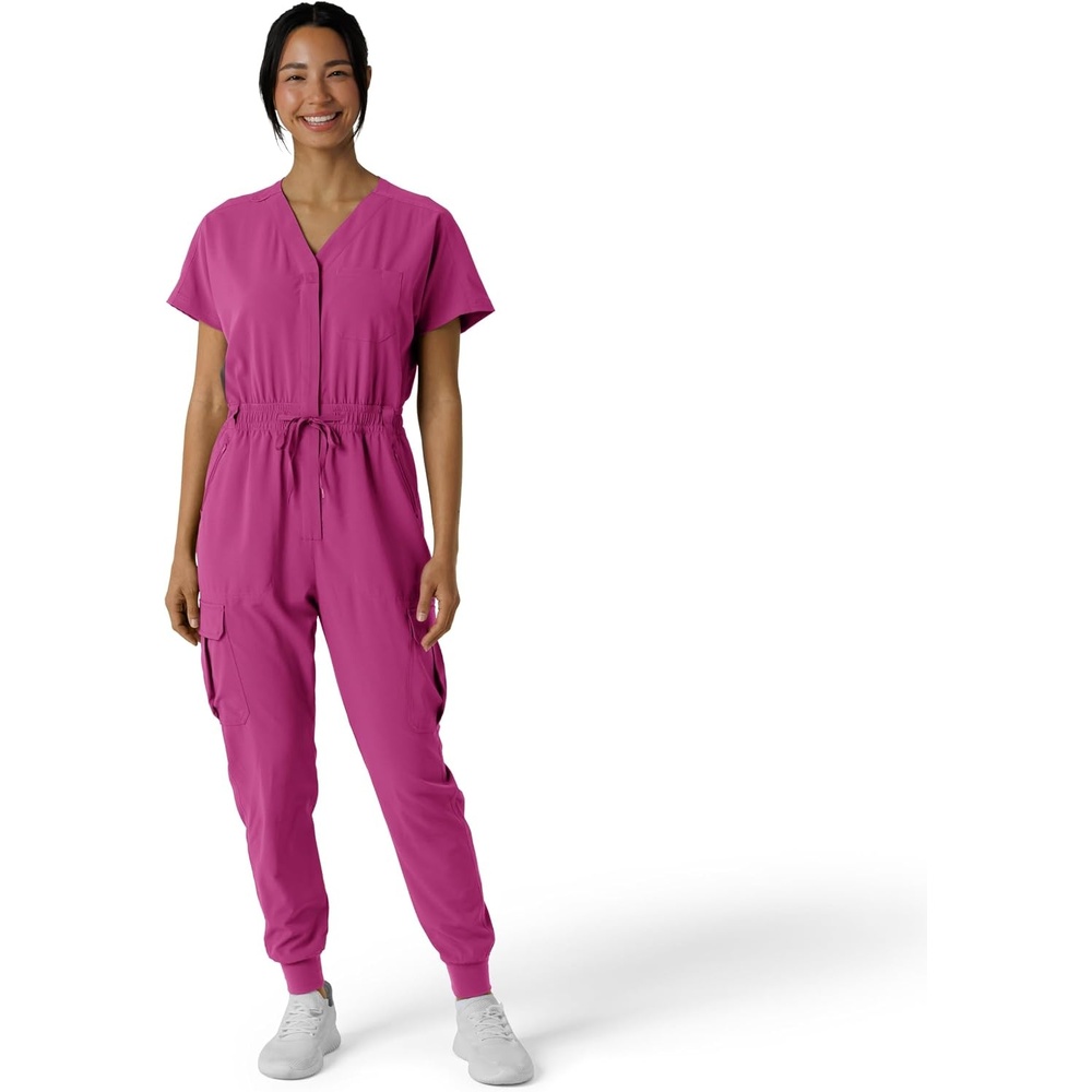 WINK RENEW Women’s Cargo Jogger Scrub Jumpsuit(Raspberry)