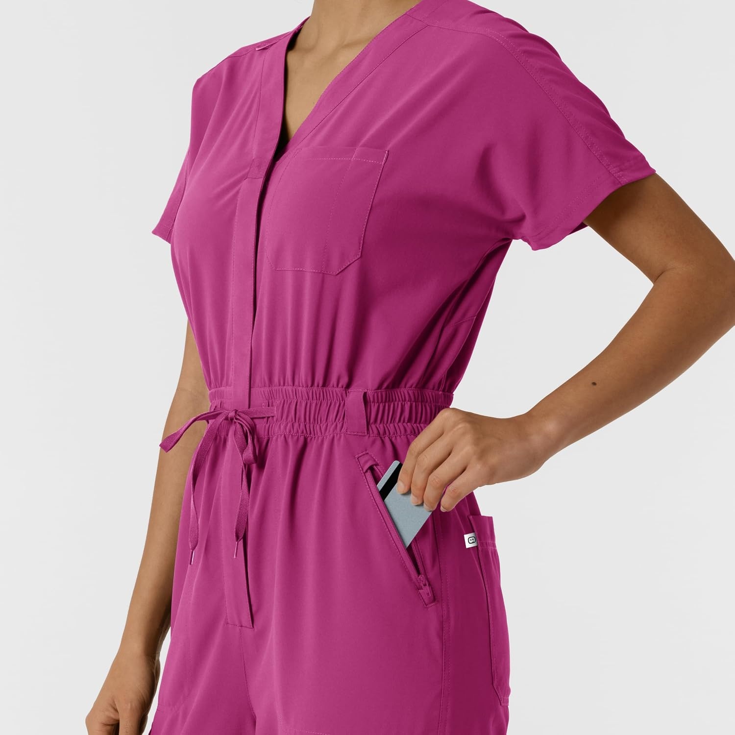 WINK RENEW Women’s Cargo Jogger Scrub Jumpsuit(Raspberry)