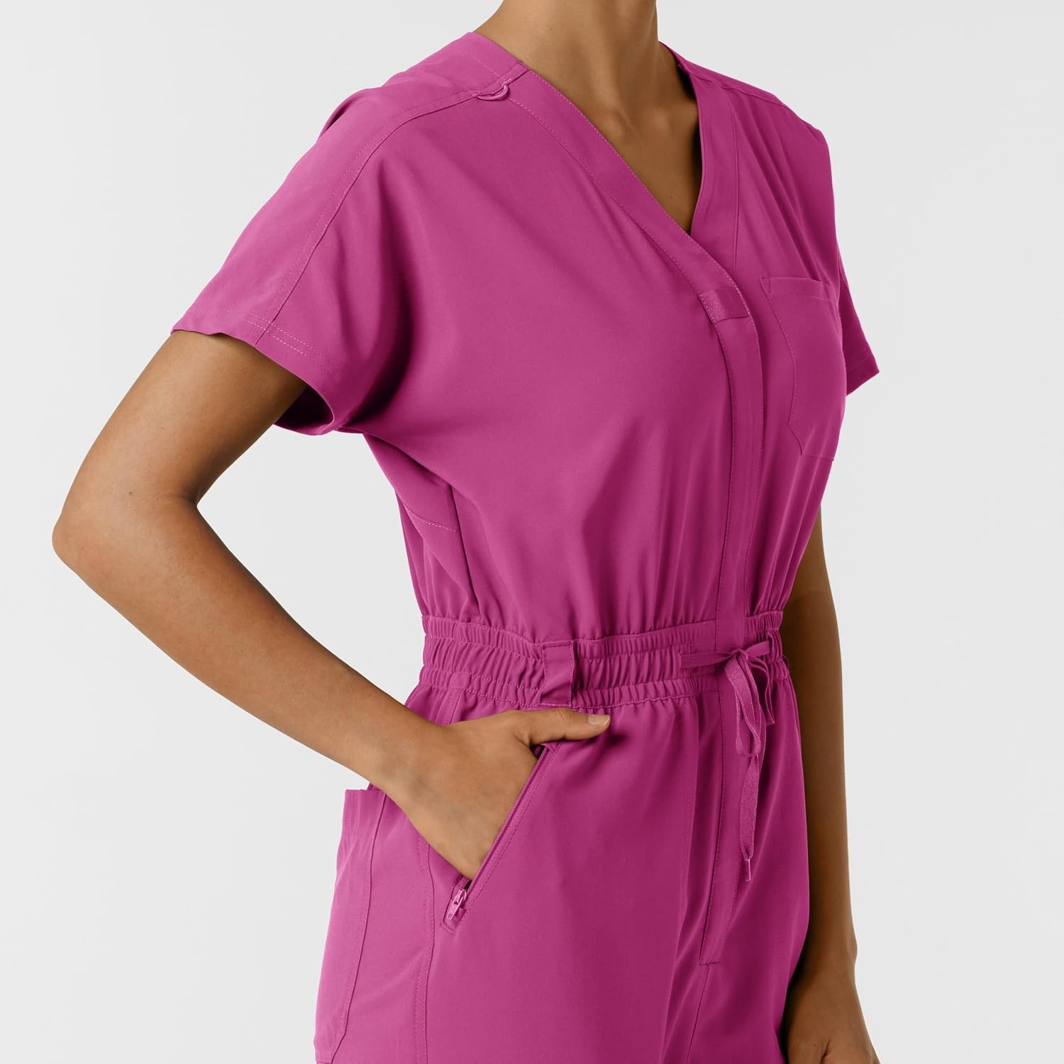 WINK RENEW Women’s Cargo Jogger Scrub Jumpsuit(Raspberry)