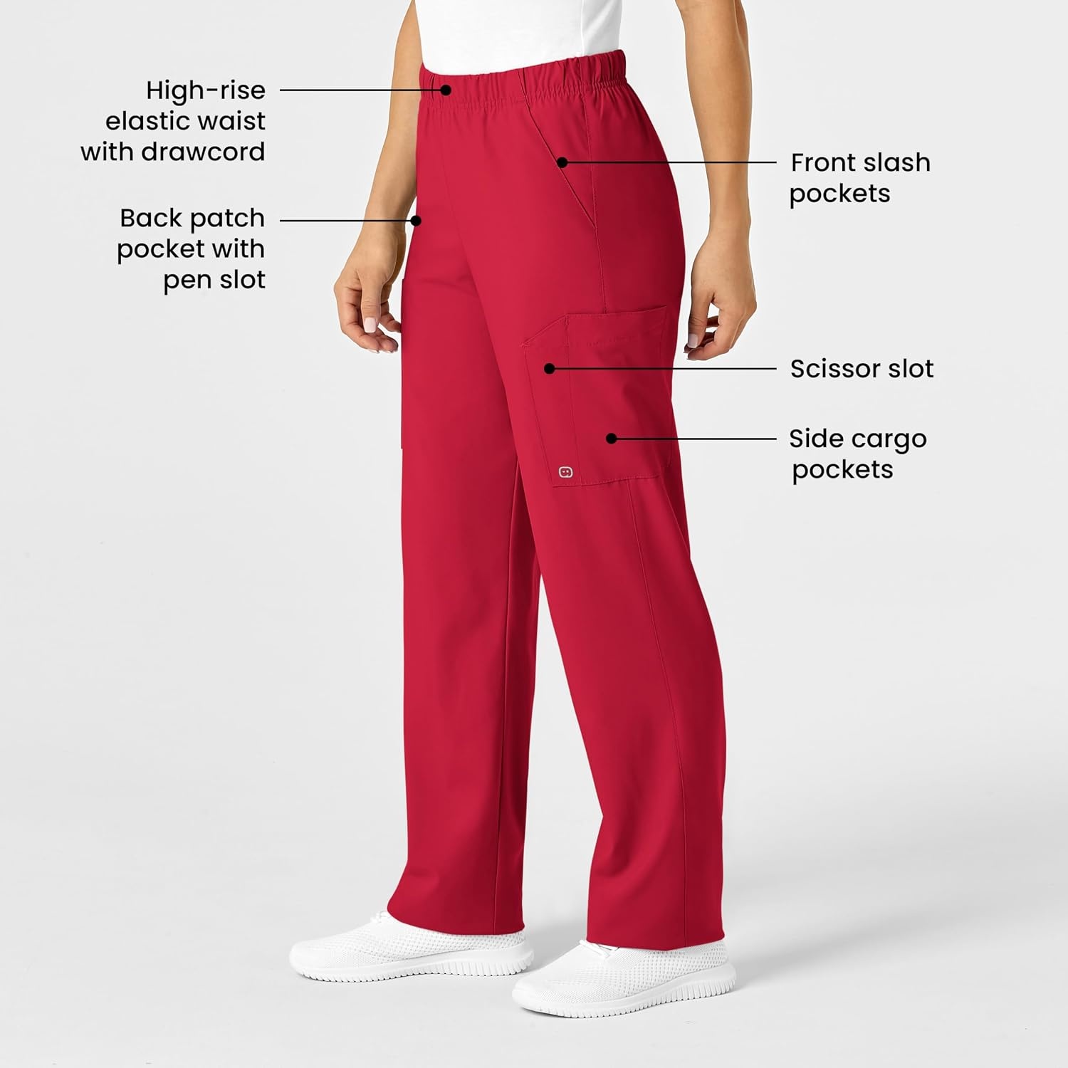 Wink W123 Unisex Multi-Cargo Scrub Pant(Red)
