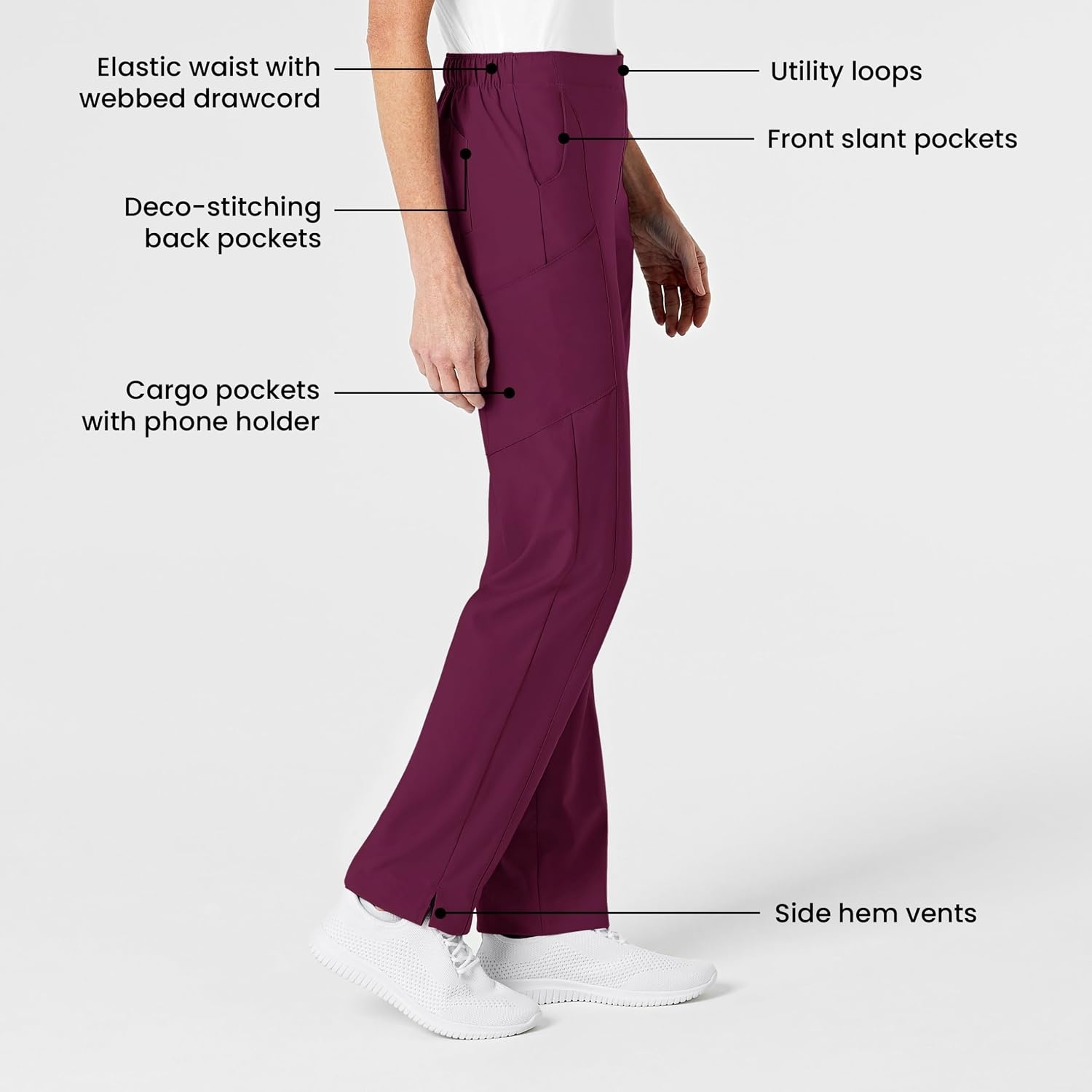 Wink W123 Women’s Flat Front Cargo Scrub Pant(Wine)