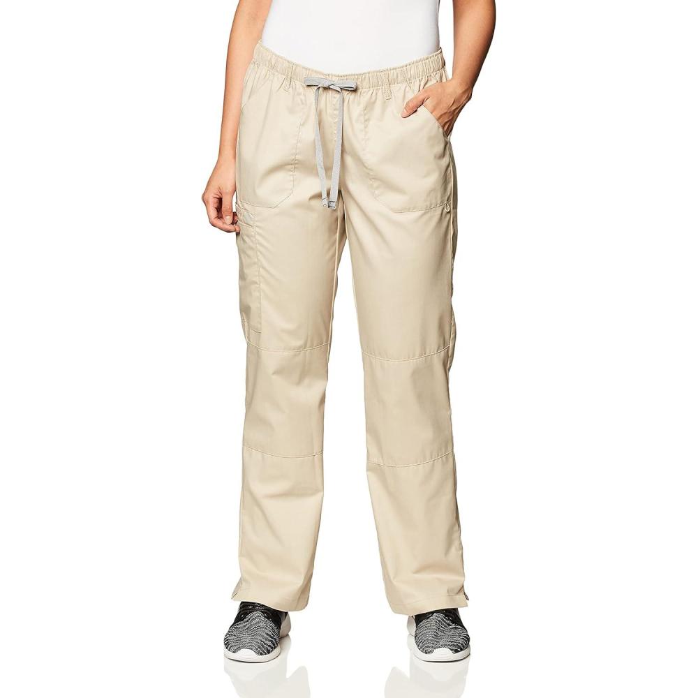 WonderWink Women’s Petite-Plus-Size Wonderwork Straight Leg Cargo Scrub Pant(Khaki)