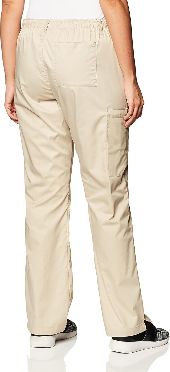 WonderWink Women’s Petite-Plus-Size Wonderwork Straight Leg Cargo Scrub Pant(Khaki)