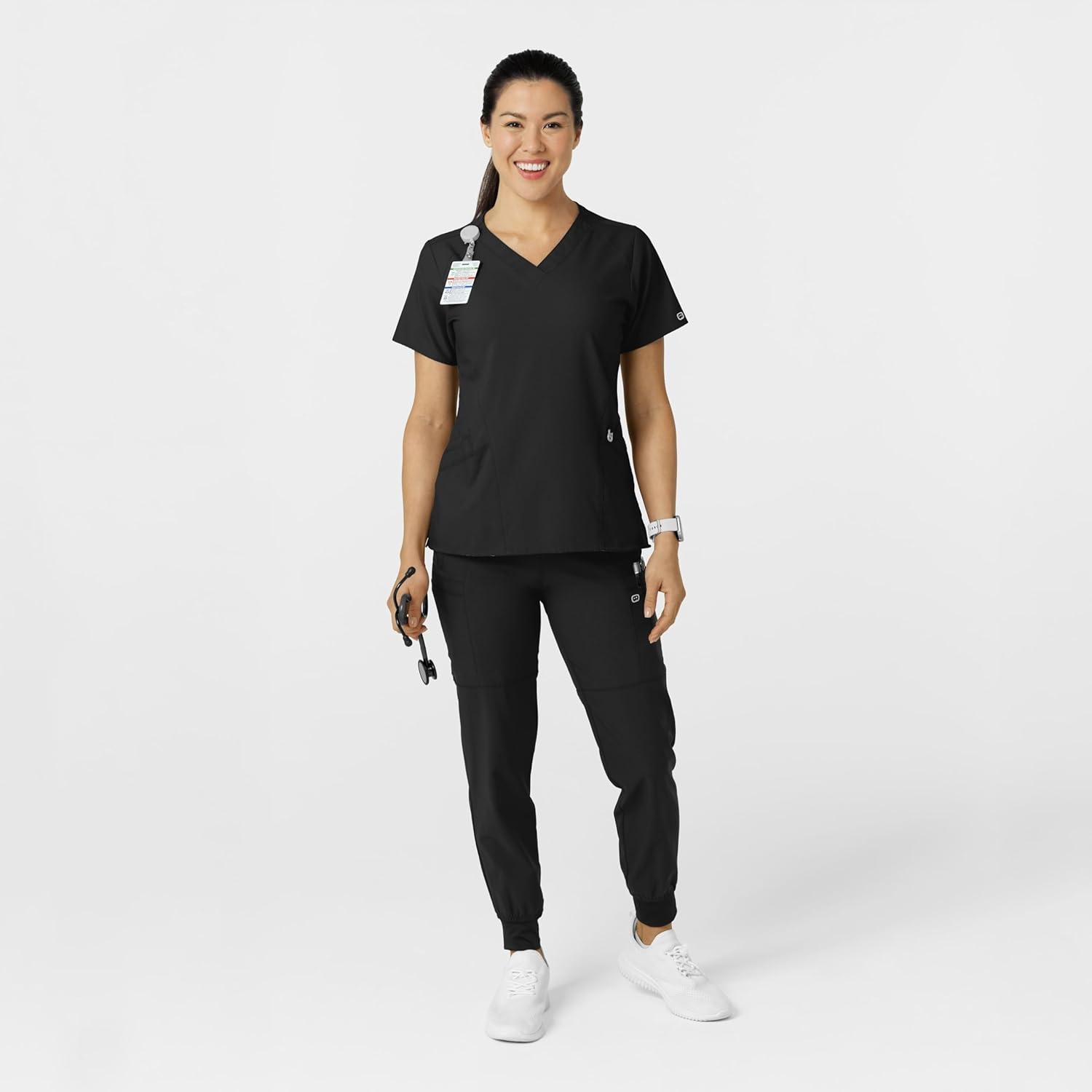 Women’s Comfort Waist Cargo Jogger Scrub Pant, Red, S(Black)
