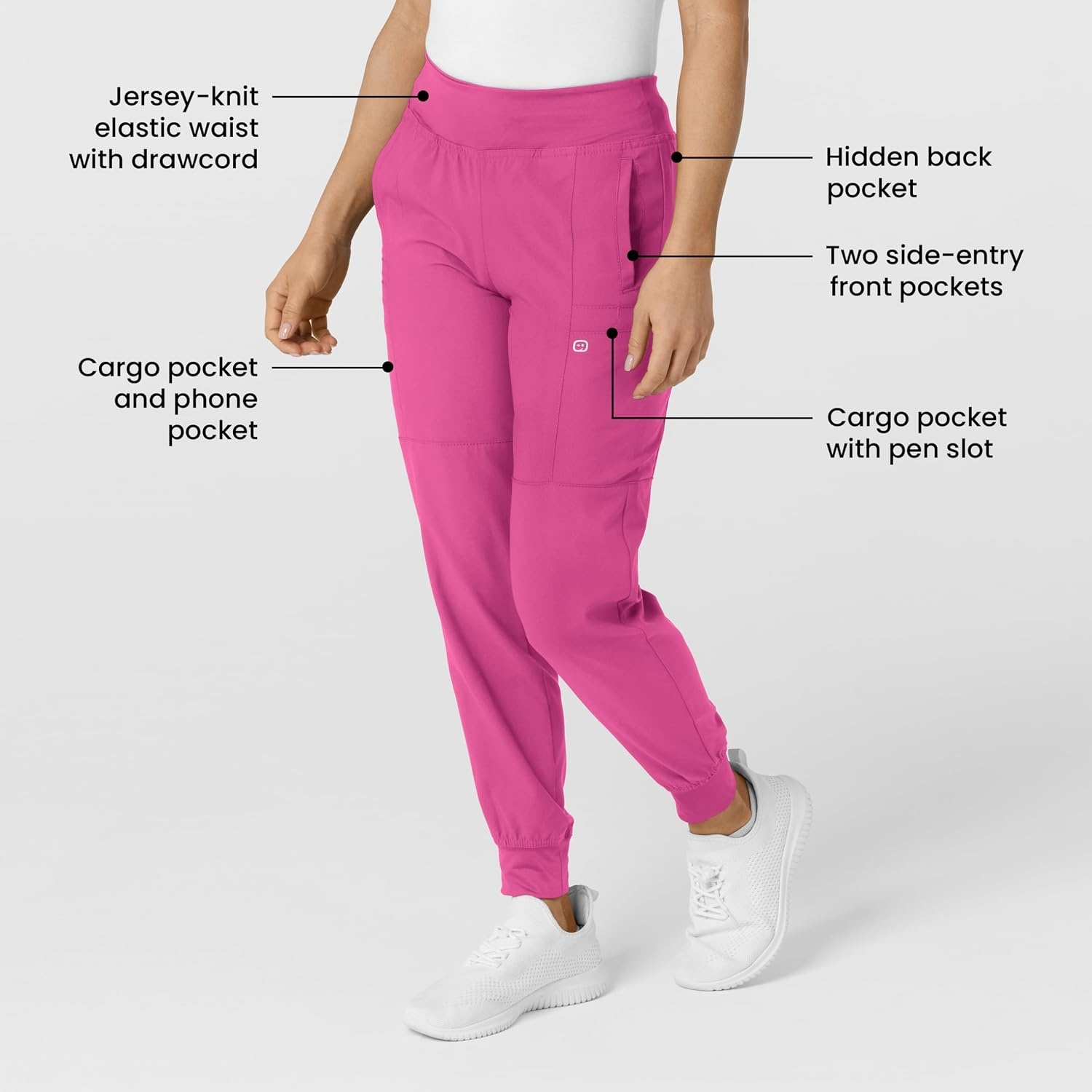Wink W123 Women’s Comfort Waist Cargo Jogger Scrub Pant(Hot Pink)