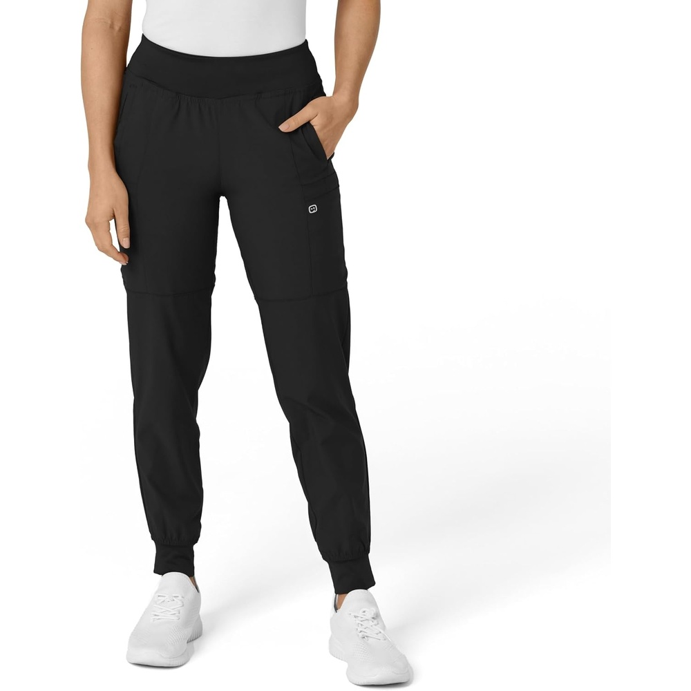 WINK Scrubs for Women, W123, Comfort Waist Cargo Joggers Pants with 8 Pockets(Black)