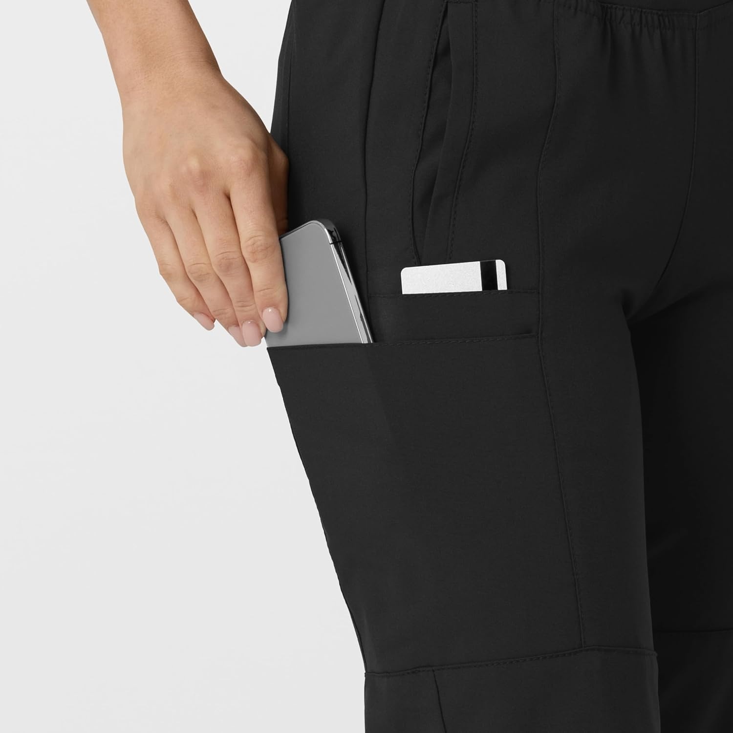 WINK Scrubs for Women, W123, Comfort Waist Cargo Joggers Pants with 8 Pockets(Black)