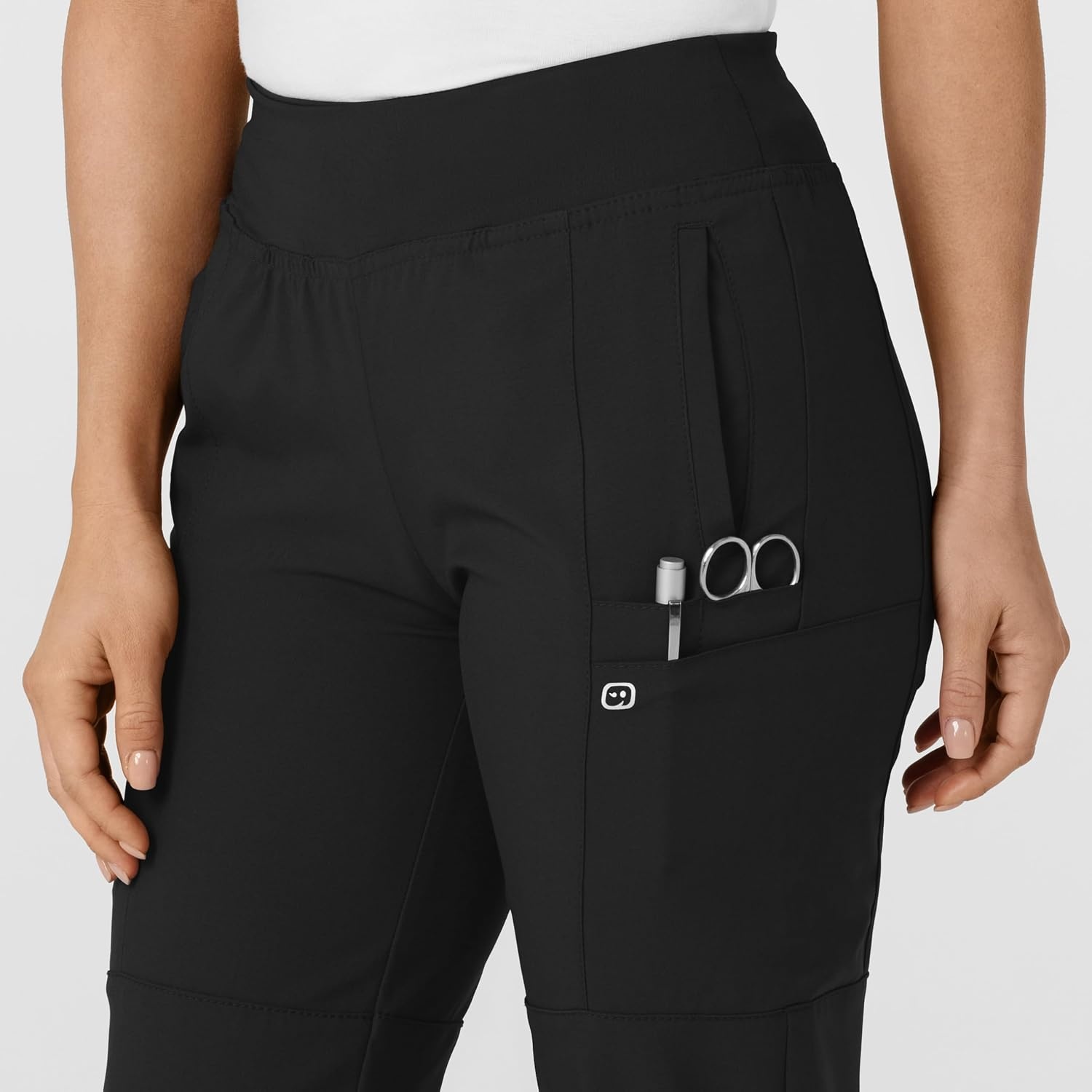 WINK Scrubs for Women, W123, Comfort Waist Cargo Joggers Pants with 8 Pockets(Black)