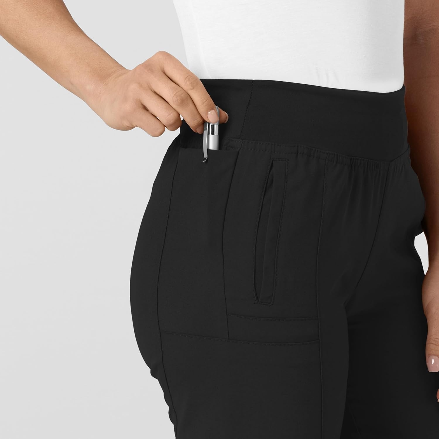 WINK Scrubs for Women, W123, Comfort Waist Cargo Joggers Pants with 8 Pockets(Black)