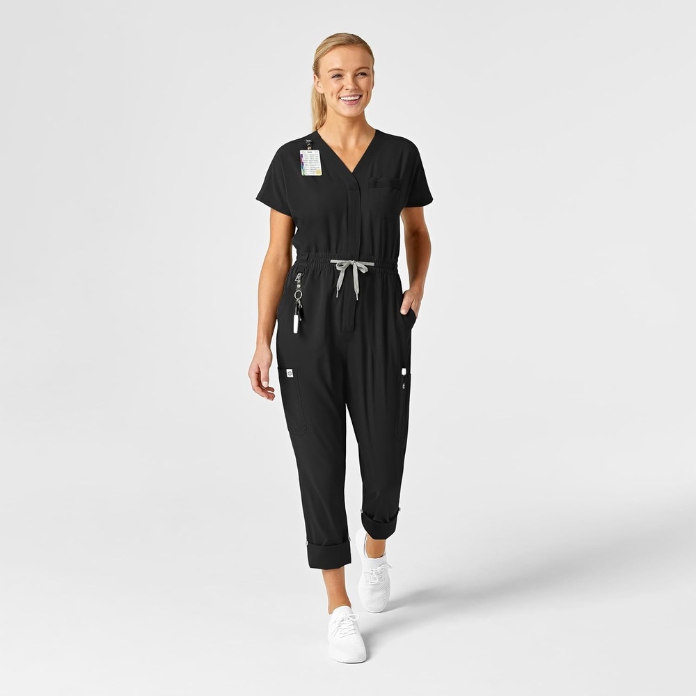 WINK RENEW Women’s Cargo Jogger Scrub Jumpsuit(Black)