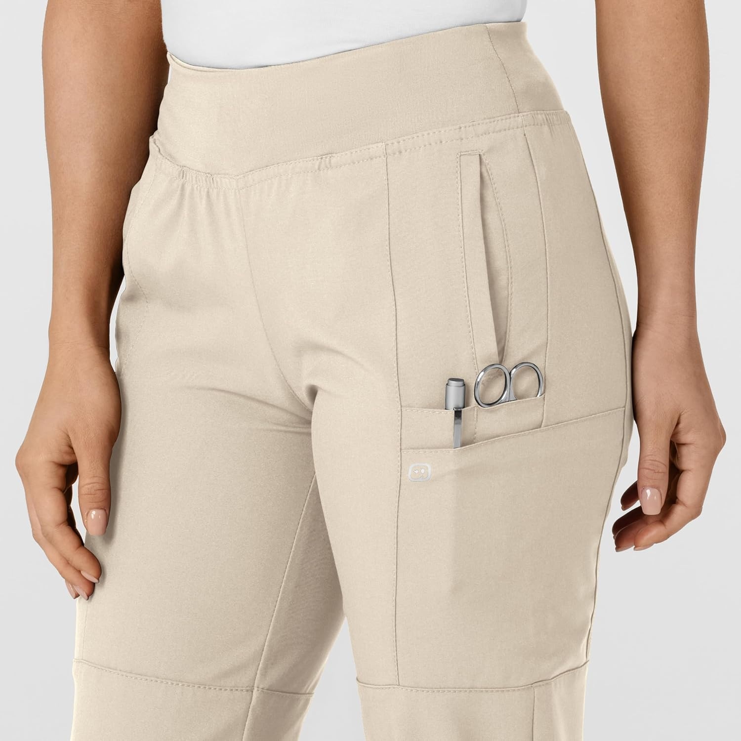 WINK Scrubs for Women, W123, Comfort Waist Cargo Joggers Pants with 8 Pockets(Khaki)